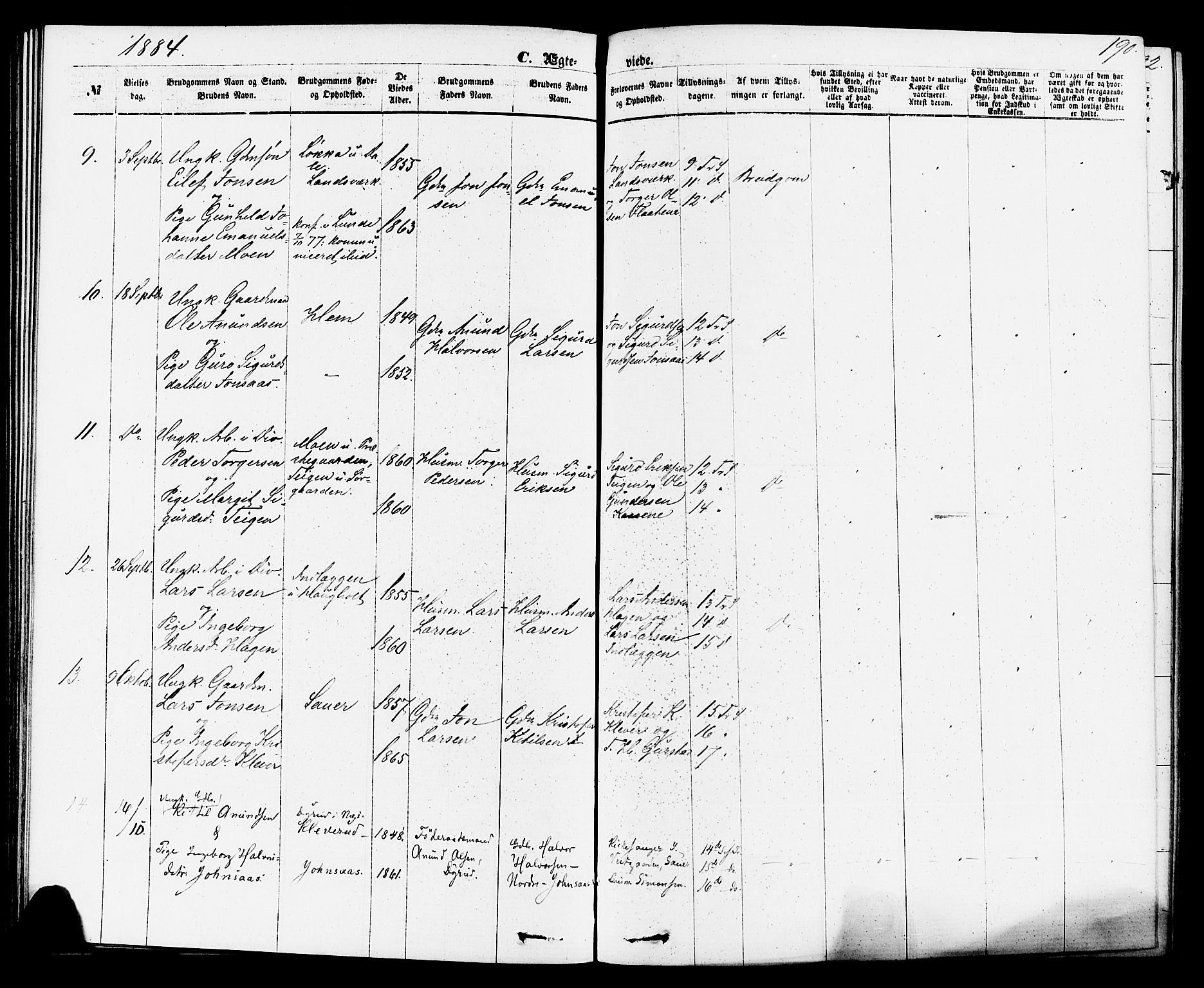 Sauherad kirkebøker, SAKO/A-298/F/Fa/L0008: Parish register (official) no. I 8, 1873-1886, p. 190