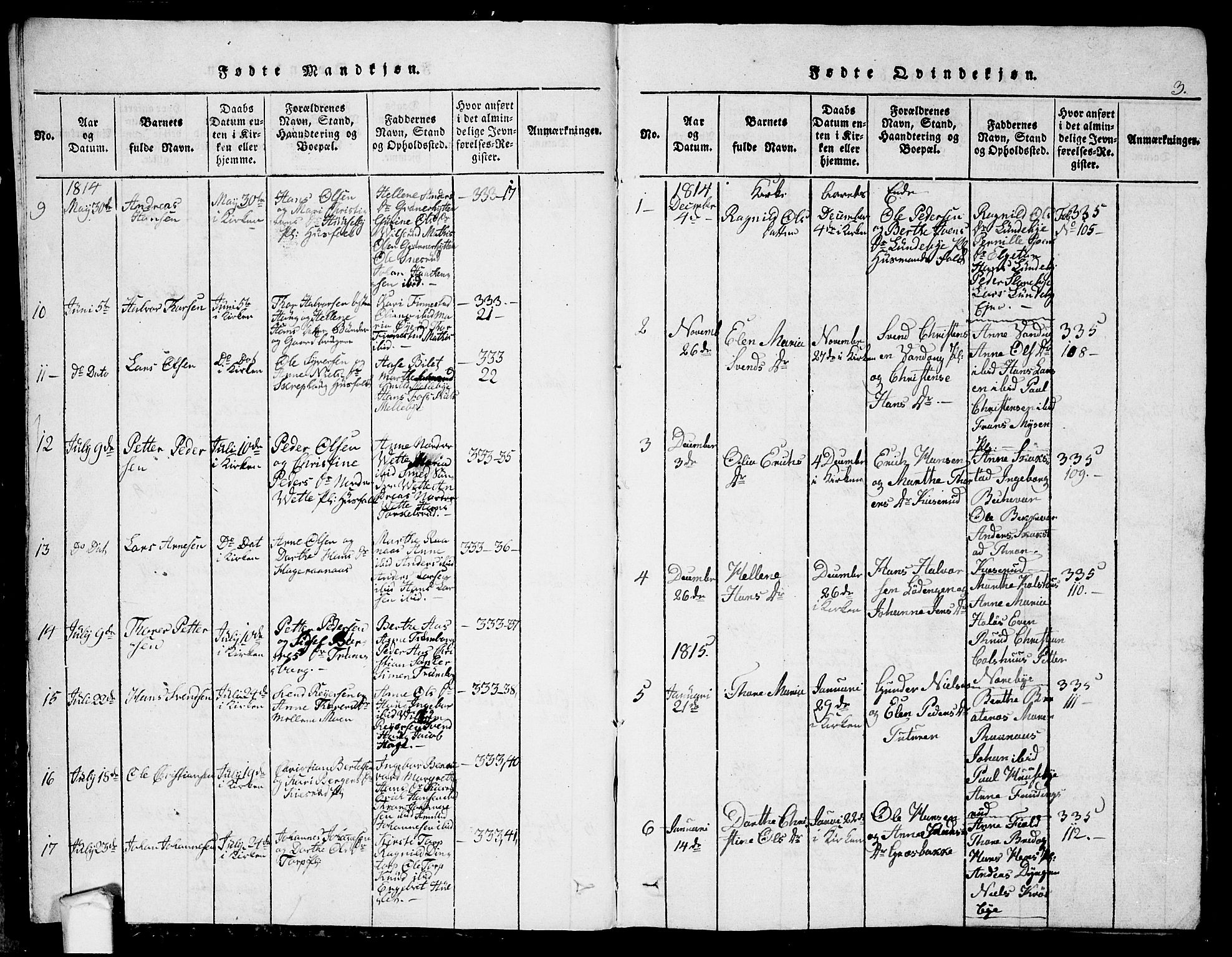 Eidsberg prestekontor Kirkebøker, SAO/A-10905/G/Ga/L0001: Parish register (copy) no. I 1, 1814-1831, p. 3