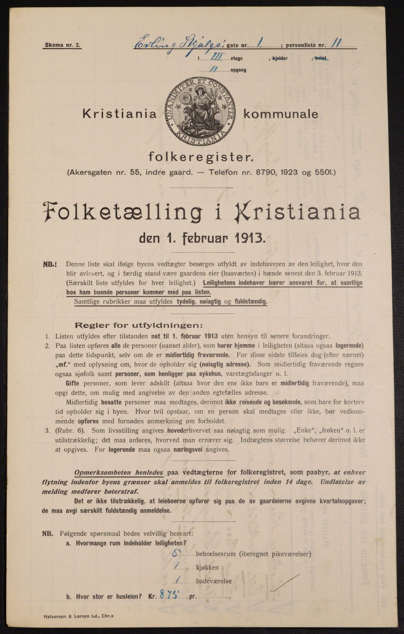 OBA, Municipal Census 1913 for Kristiania, 1913, p. 22122