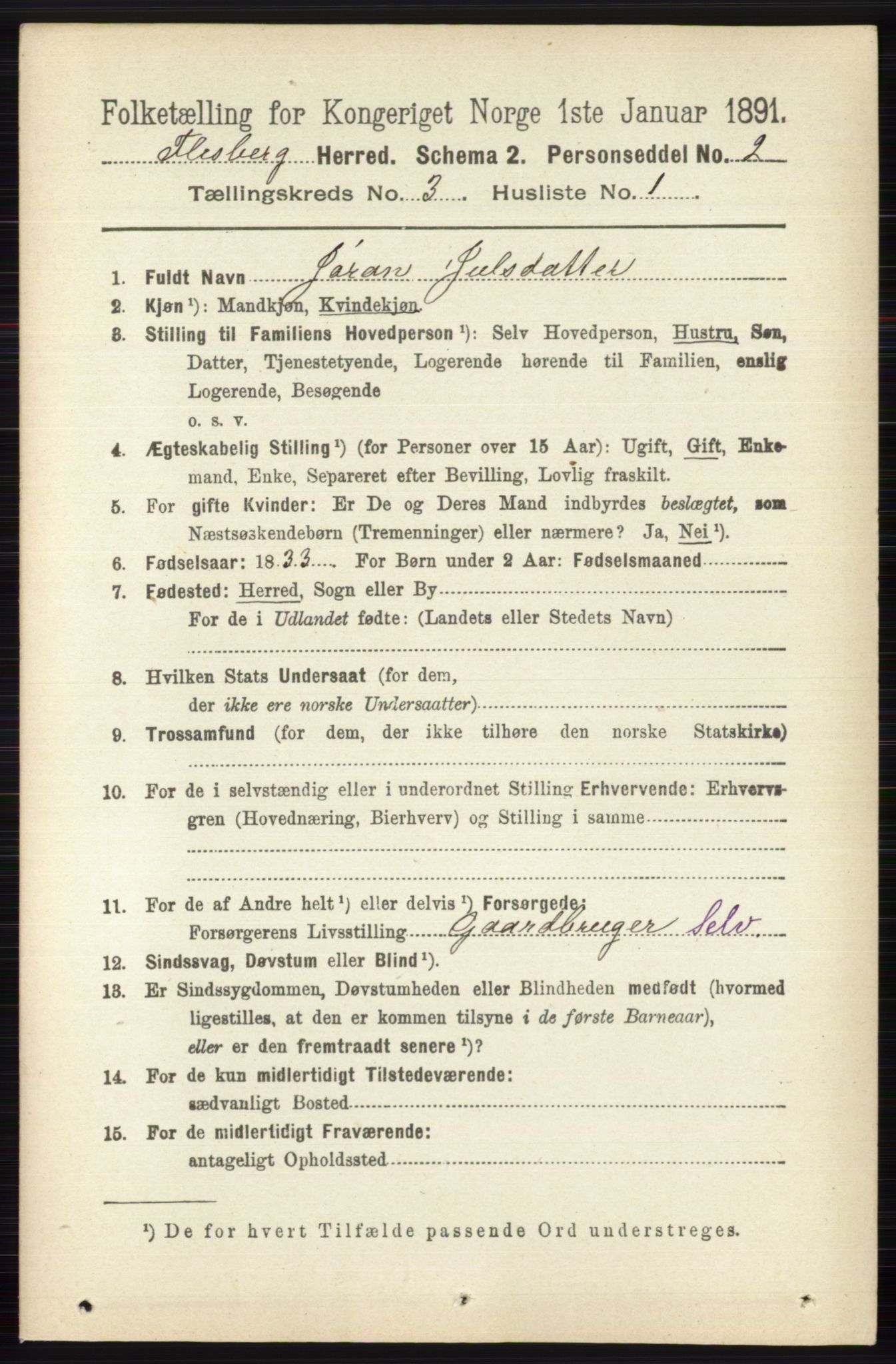 RA, 1891 census for 0631 Flesberg, 1891, p. 411