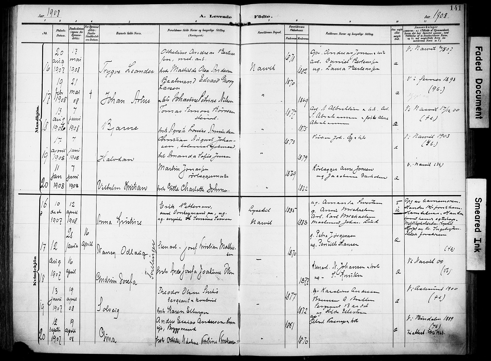 Ministerialprotokoller, klokkerbøker og fødselsregistre - Nordland, SAT/A-1459/871/L0994: Parish register (official) no. 871A10, 1902-1910, p. 141