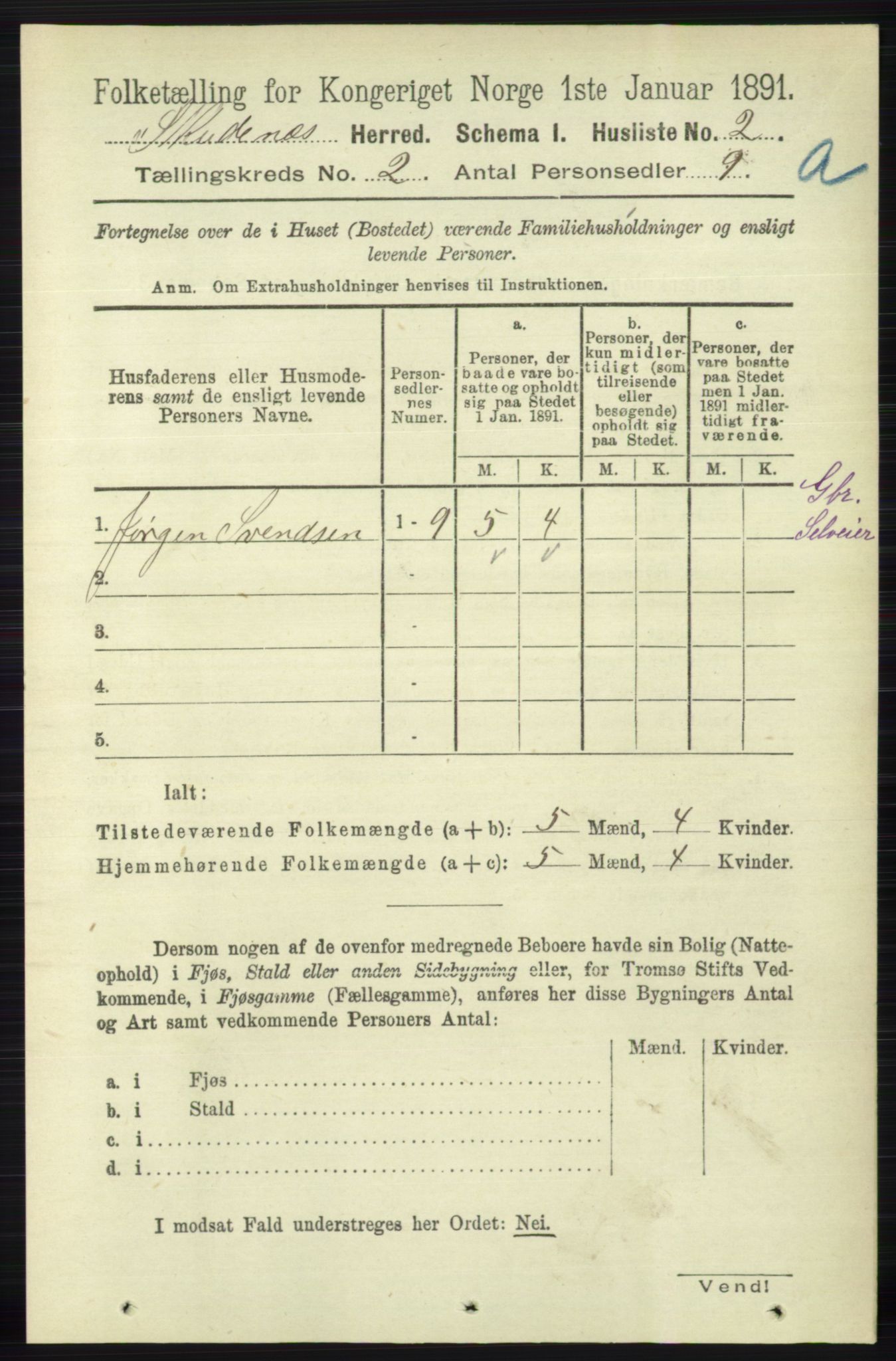RA, 1891 census for 1150 Skudenes, 1891, p. 560