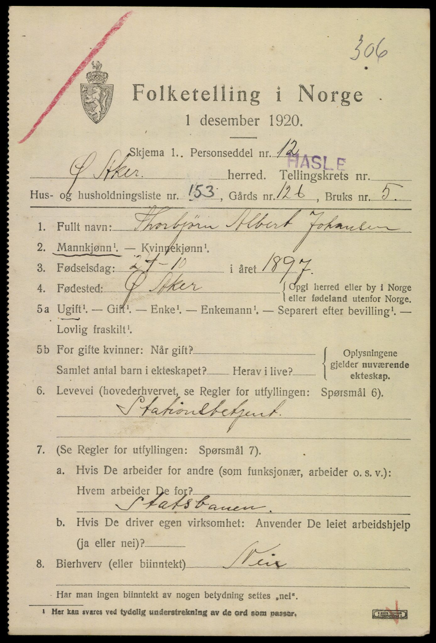 SAO, 1920 census for Aker, 1920, p. 114390