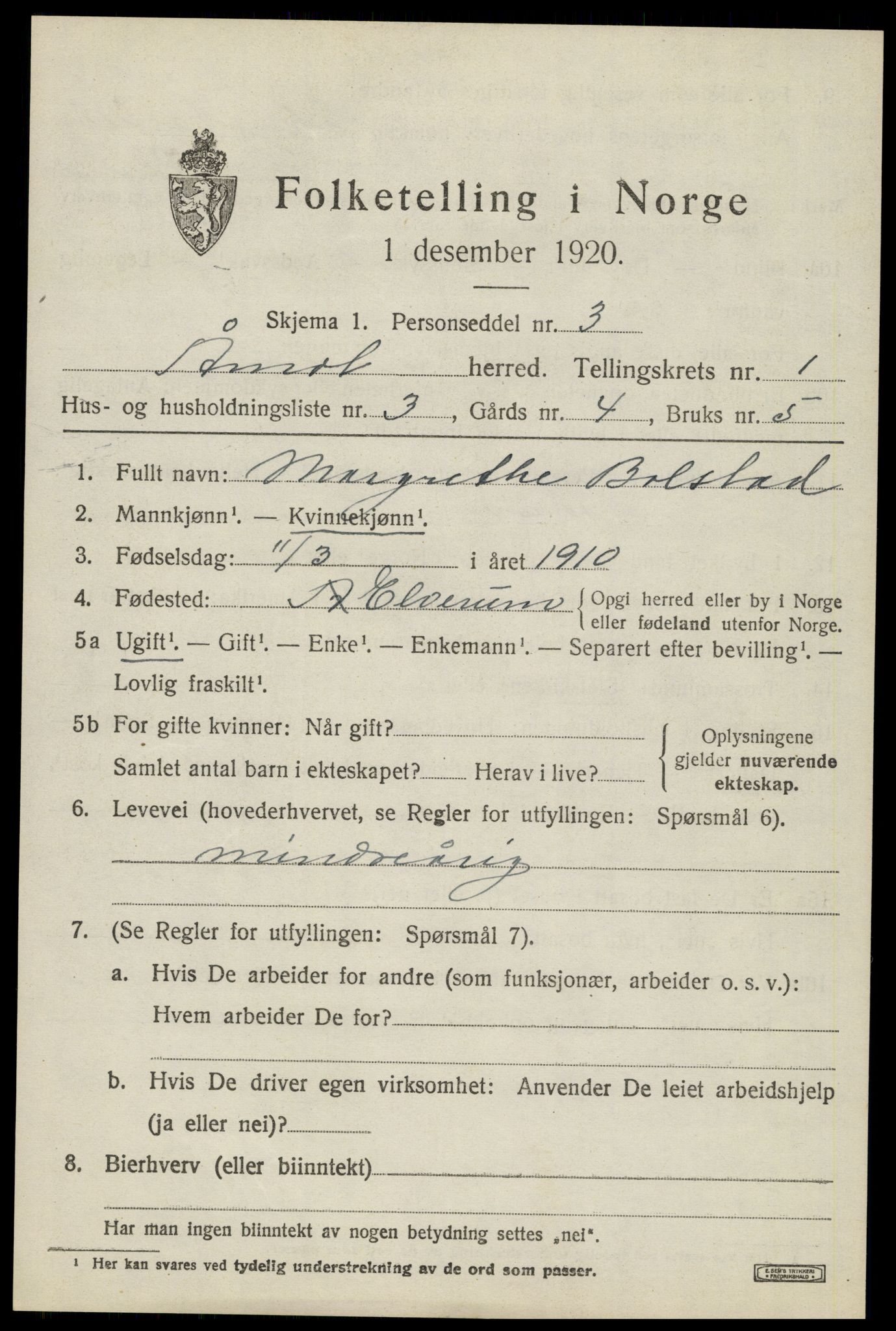 SAH, 1920 census for Åmot, 1920, p. 1623