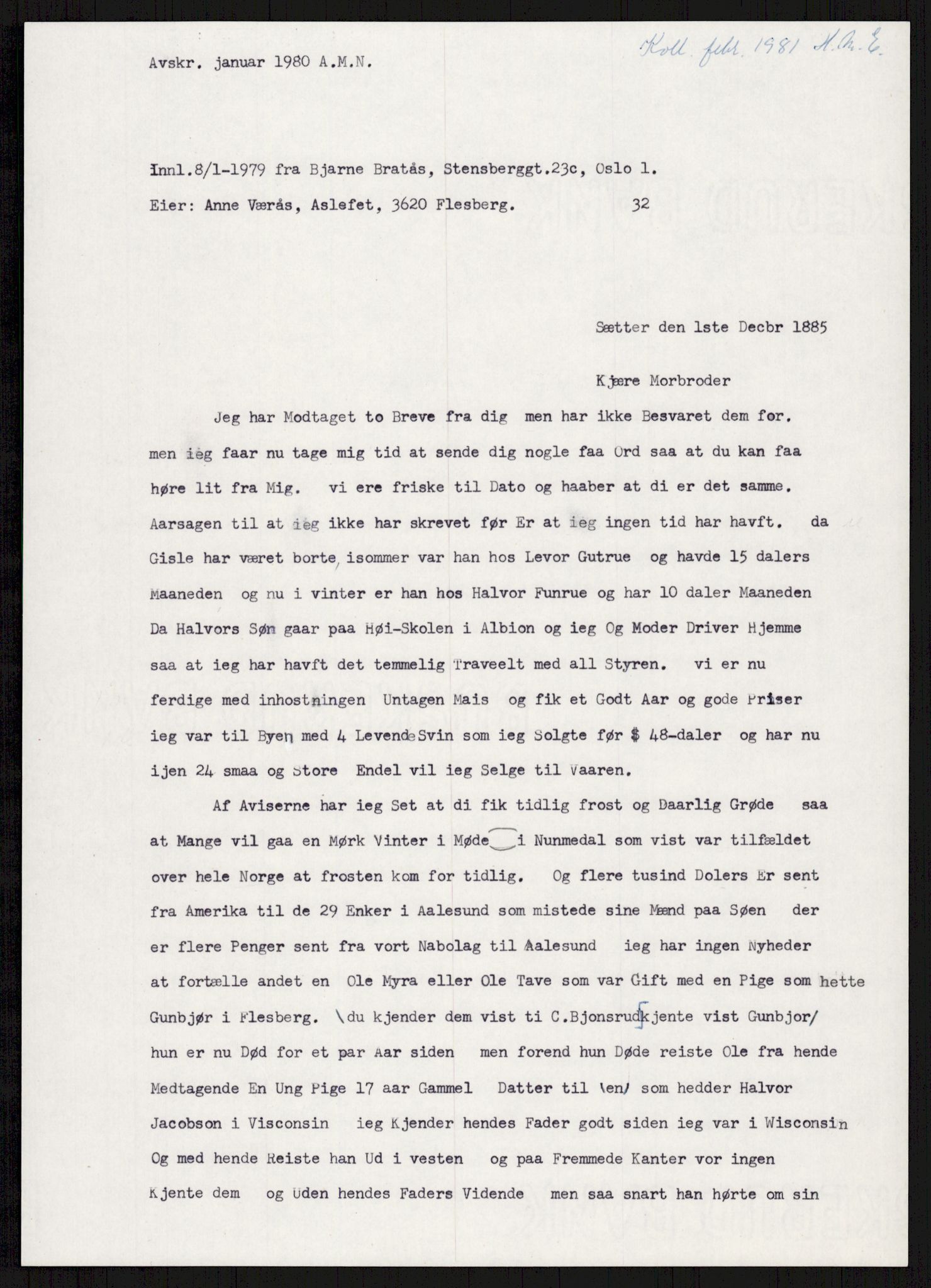 Samlinger til kildeutgivelse, Amerikabrevene, AV/RA-EA-4057/F/L0016: Innlån fra Buskerud: Andersen - Bratås, 1838-1914, p. 783