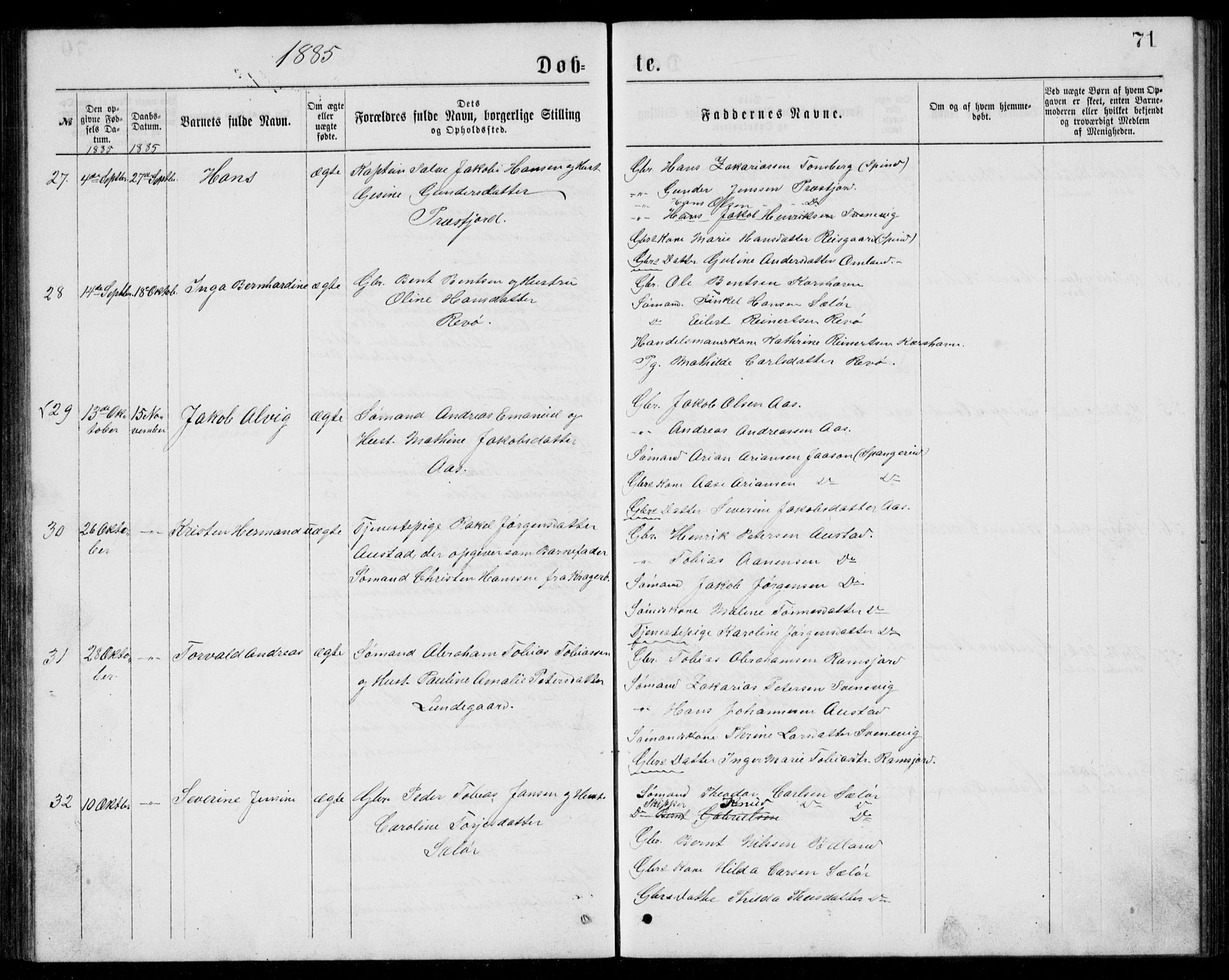 Lyngdal sokneprestkontor, AV/SAK-1111-0029/F/Fb/Fba/L0002: Parish register (copy) no. B 2, 1876-1886, p. 71