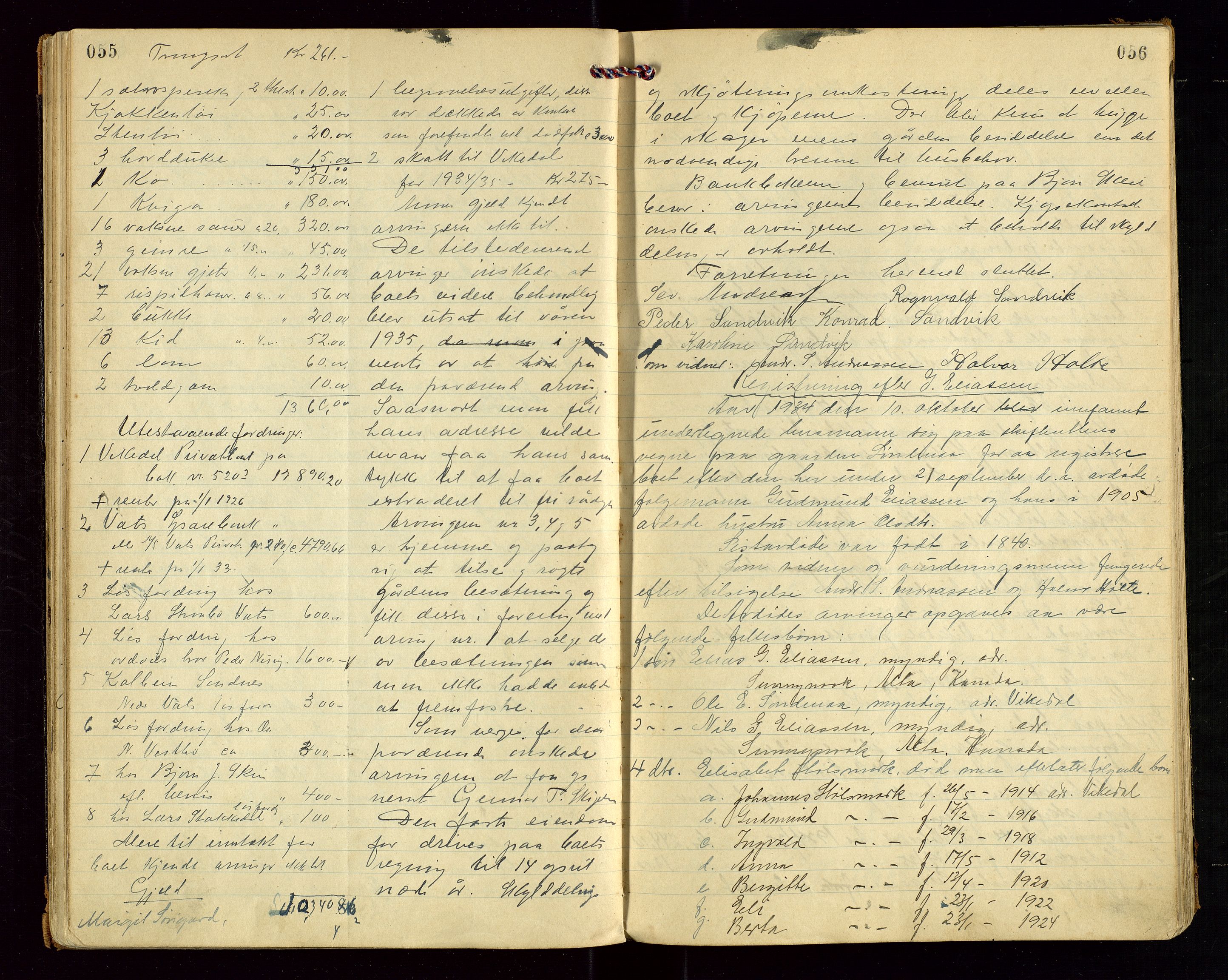 Vikedal lensmannskontor, AV/SAST-A-100179/Gg/L0003: Dødsfallprotokoll, 1933-1943, p. 55-56