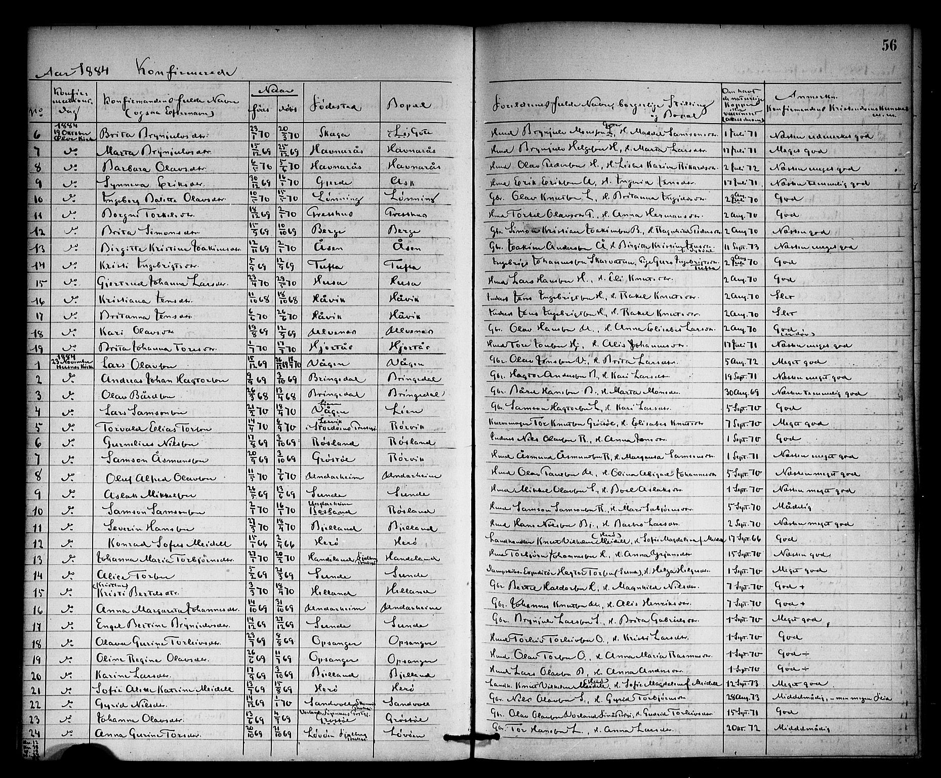 Kvinnherad sokneprestembete, SAB/A-76401/H/Haa: Parish register (official) no. A 10, 1867-1886, p. 56