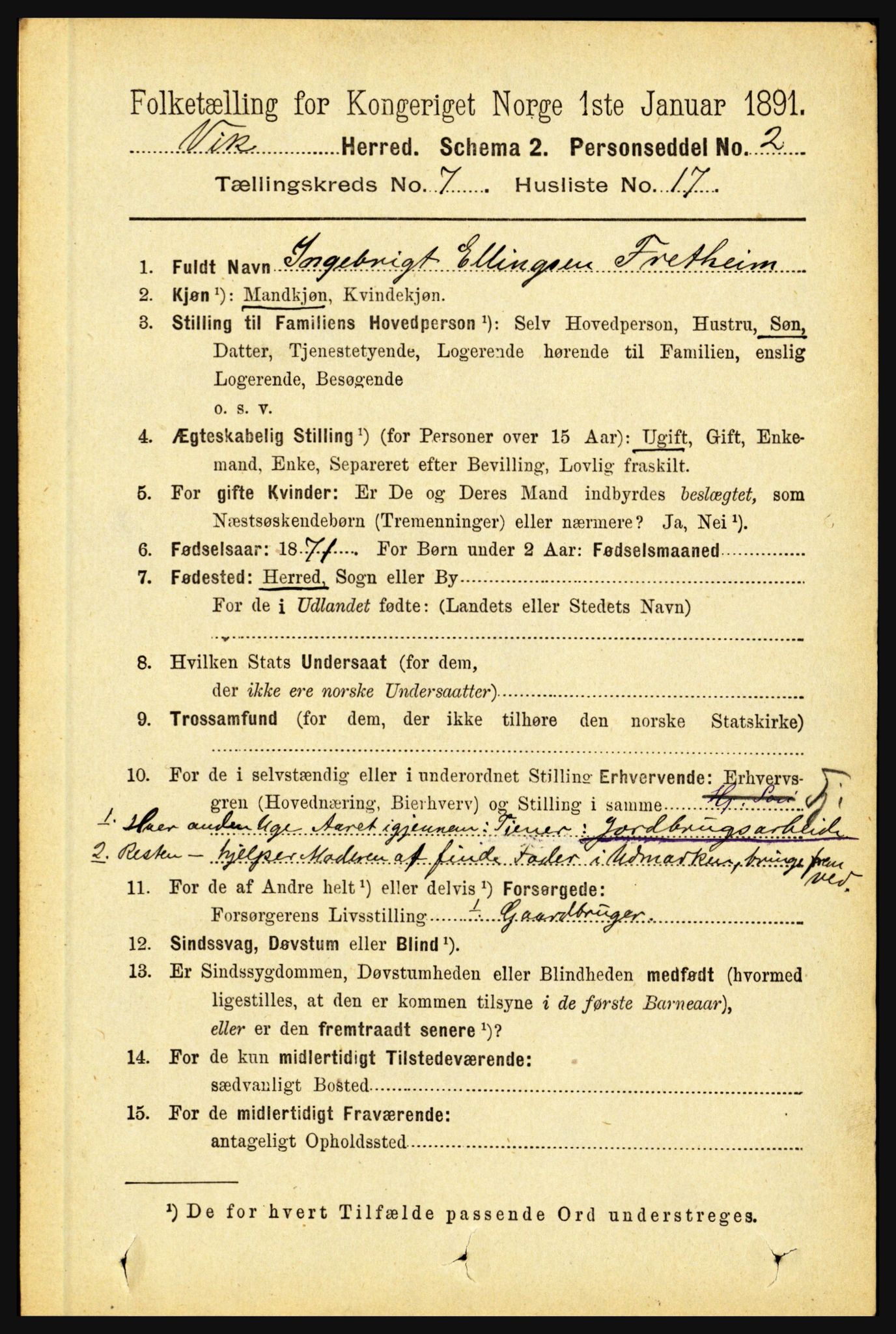 RA, 1891 census for 1417 Vik, 1891, p. 3312