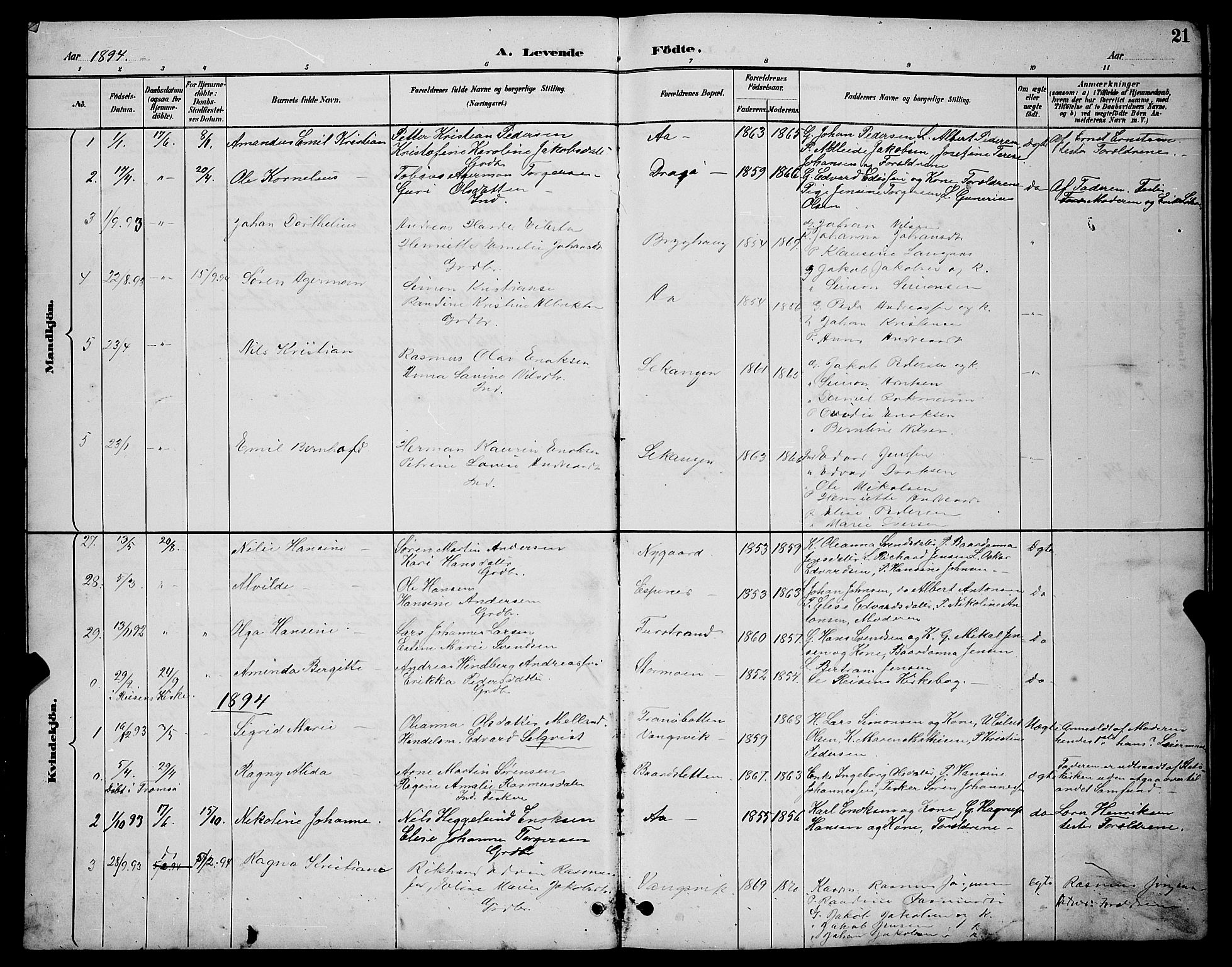 Tranøy sokneprestkontor, SATØ/S-1313/I/Ia/Iab/L0004klokker: Parish register (copy) no. 4, 1888-1901, p. 21