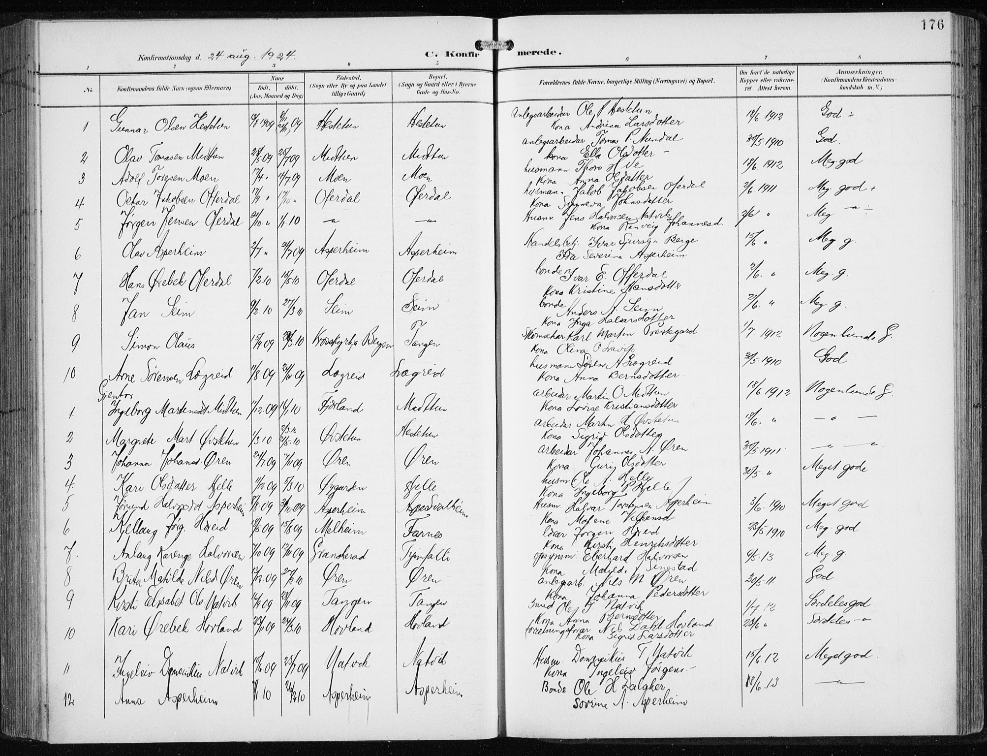 Årdal sokneprestembete, SAB/A-81701: Parish register (copy) no. A 2, 1899-1939, p. 176