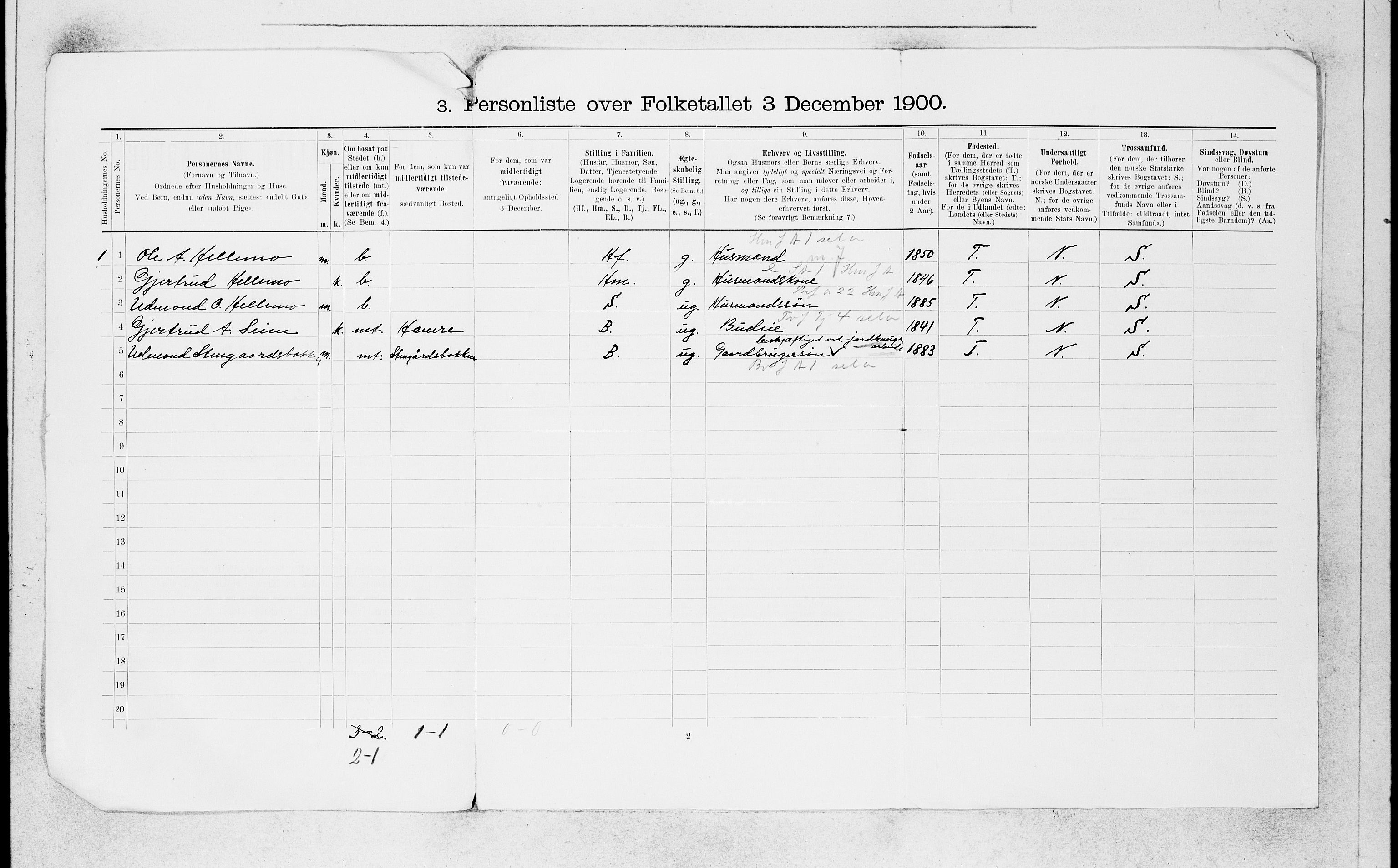 SAB, 1900 census for Røldal, 1900, p. 10