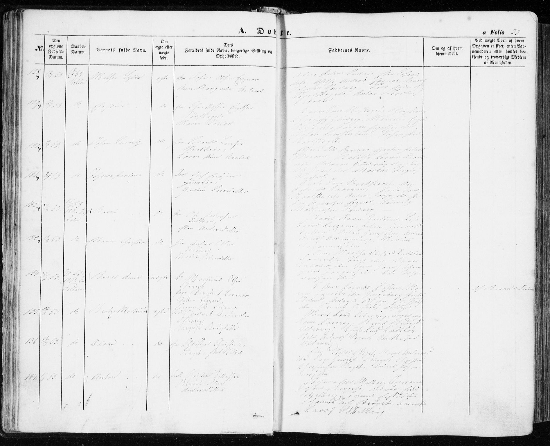 Ministerialprotokoller, klokkerbøker og fødselsregistre - Sør-Trøndelag, AV/SAT-A-1456/634/L0530: Parish register (official) no. 634A06, 1852-1860, p. 33