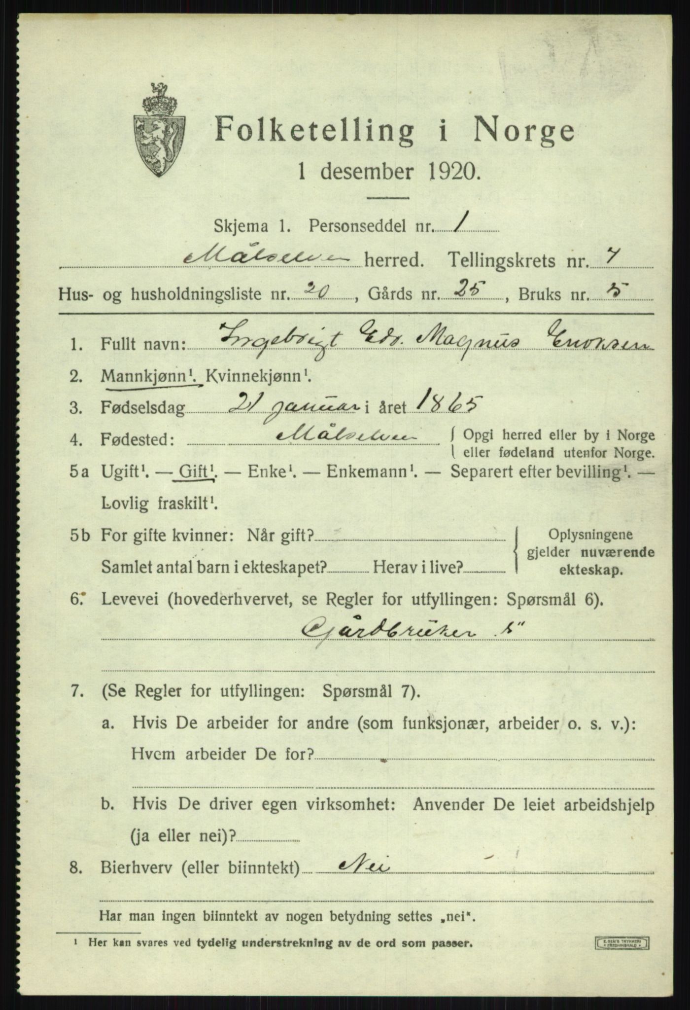 SATØ, 1920 census for Målselv, 1920, p. 4447