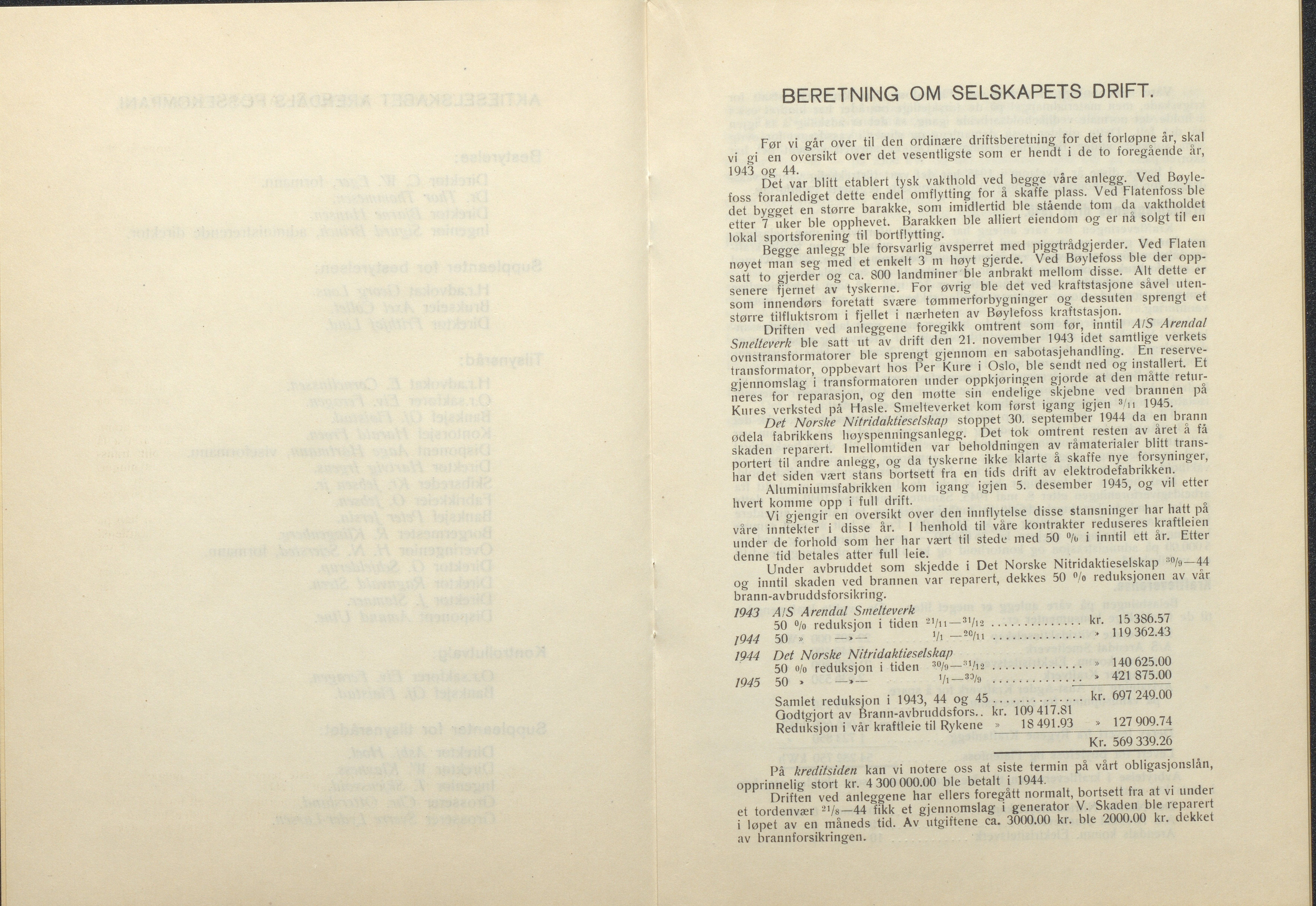 Arendals Fossekompani, AAKS/PA-2413/X/X01/L0001/0012: Beretninger, regnskap, balansekonto, gevinst- og tapskonto / Beretning, regnskap 1945 - 1962, 1945-1962, p. 3