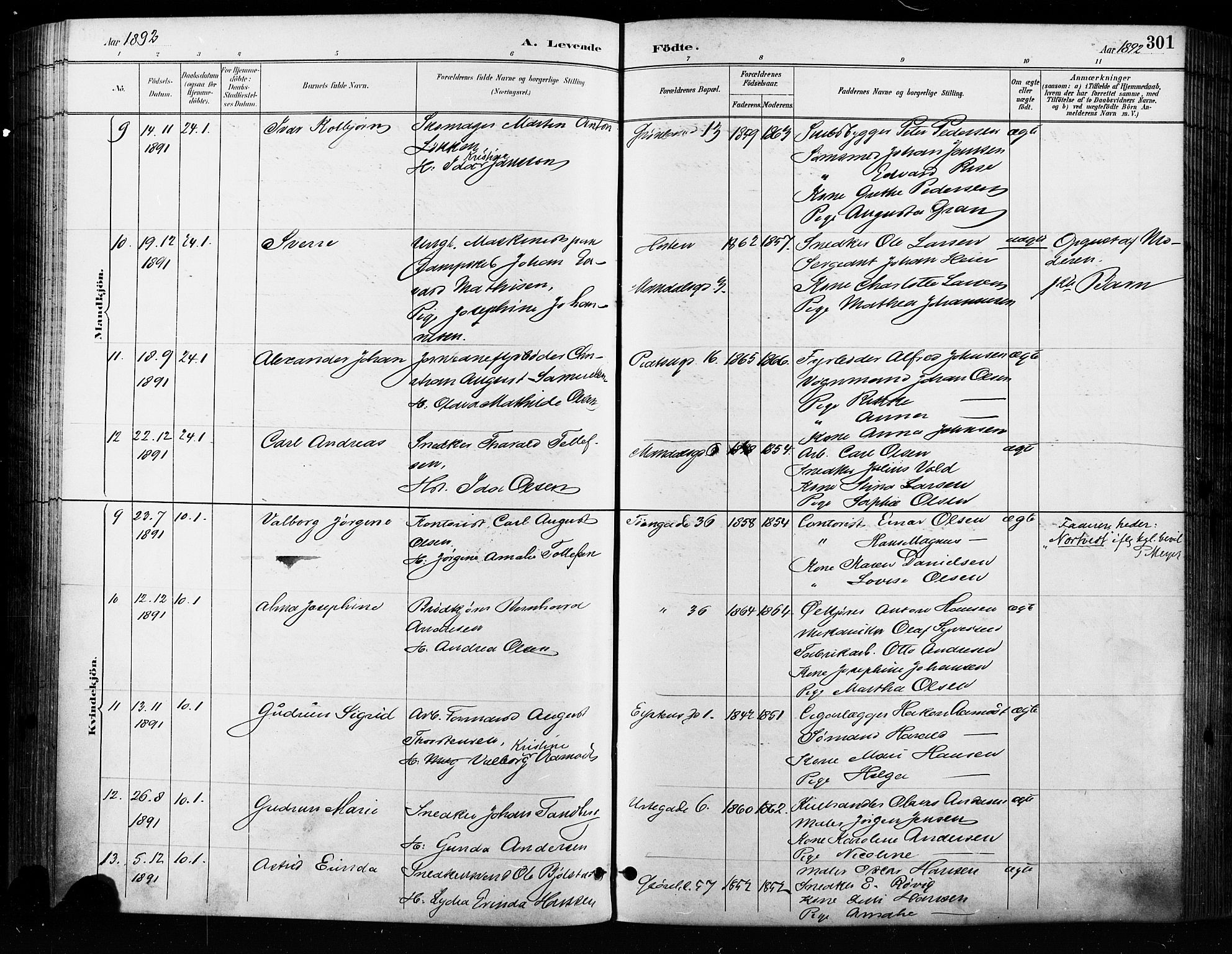 Grønland prestekontor Kirkebøker, SAO/A-10848/F/Fa/L0009: Parish register (official) no. 9, 1888-1893, p. 301
