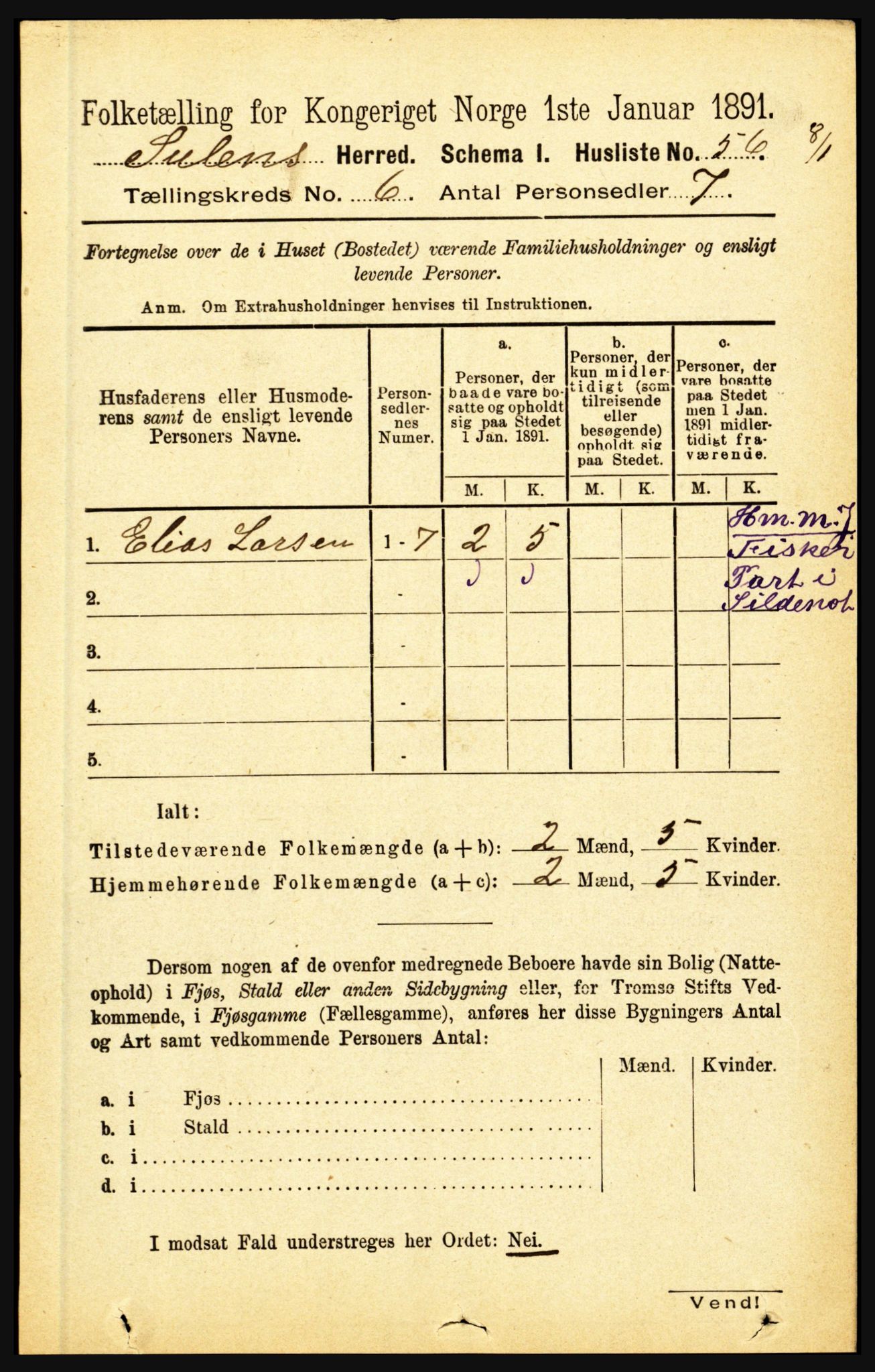 RA, 1891 census for 1412 Solund, 1891, p. 2008