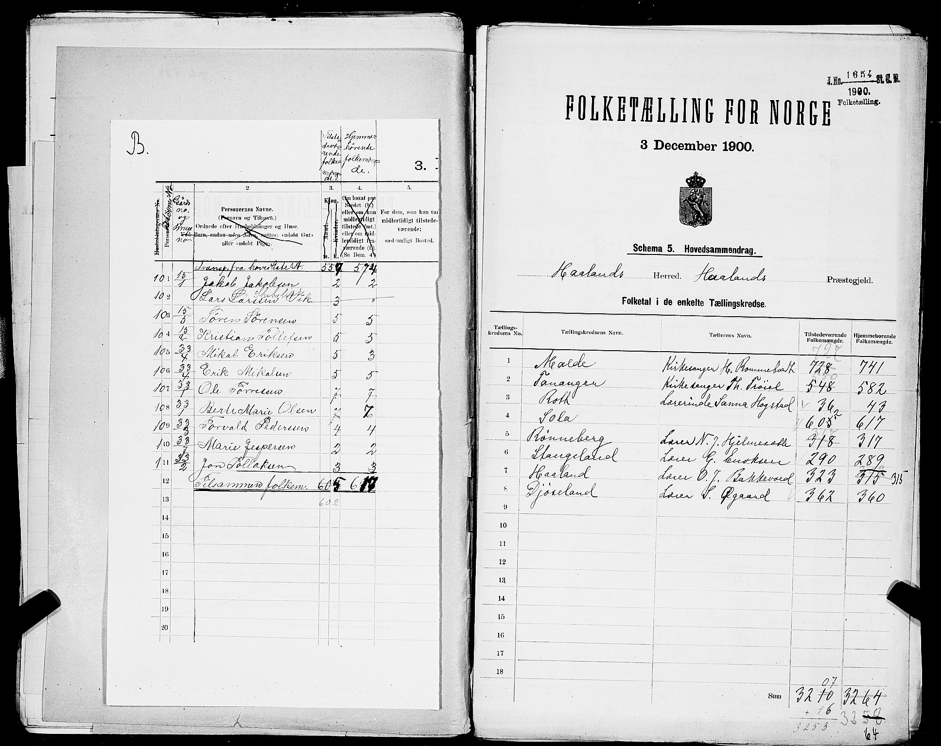 SAST, 1900 census for Haaland, 1900, p. 3