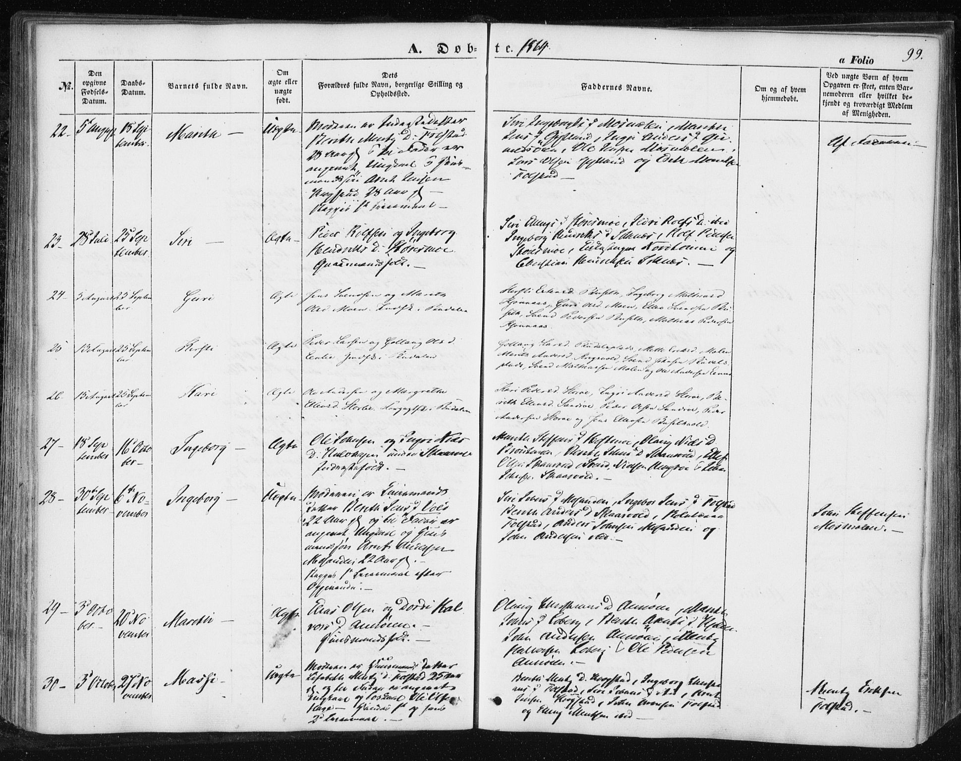 Ministerialprotokoller, klokkerbøker og fødselsregistre - Sør-Trøndelag, AV/SAT-A-1456/687/L1000: Parish register (official) no. 687A06, 1848-1869, p. 99