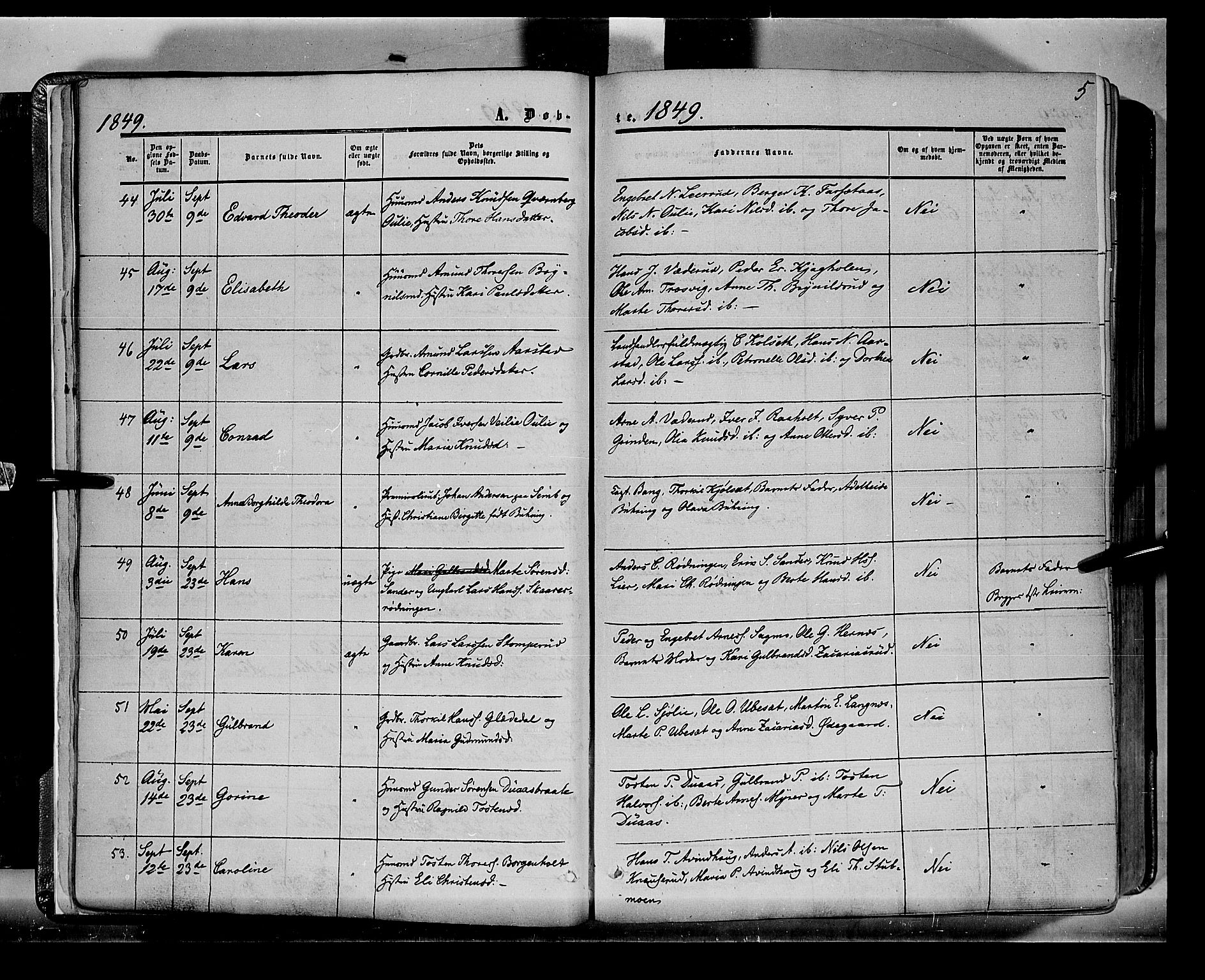 Sør-Odal prestekontor, AV/SAH-PREST-030/H/Ha/Haa/L0001: Parish register (official) no. 1, 1849-1859, p. 5