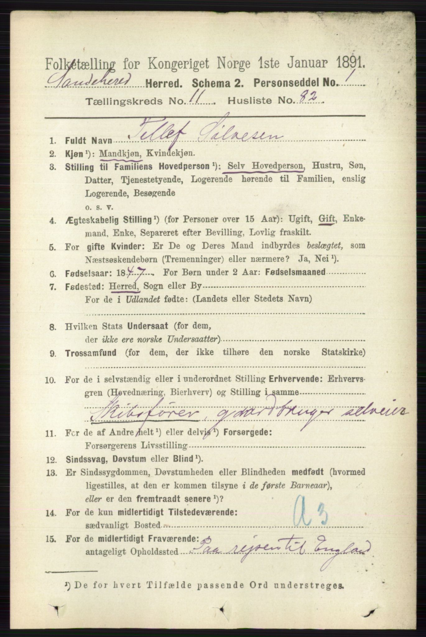 RA, 1891 census for 0724 Sandeherred, 1891, p. 7127