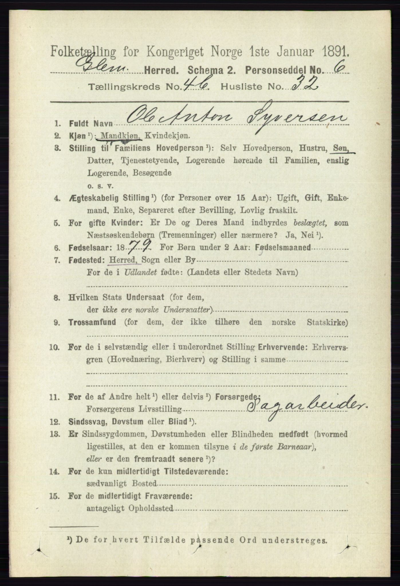 RA, 1891 census for 0132 Glemmen, 1891, p. 5157