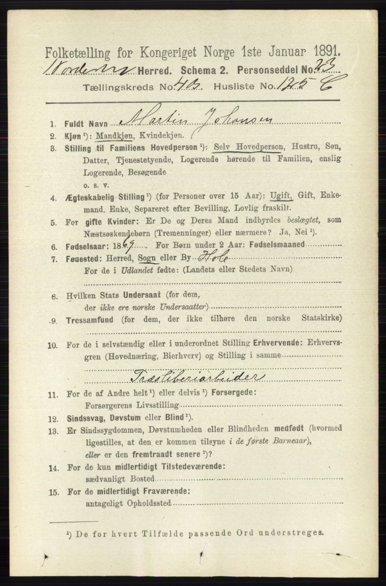 RA, 1891 census for 0613 Norderhov, 1891, p. 3393