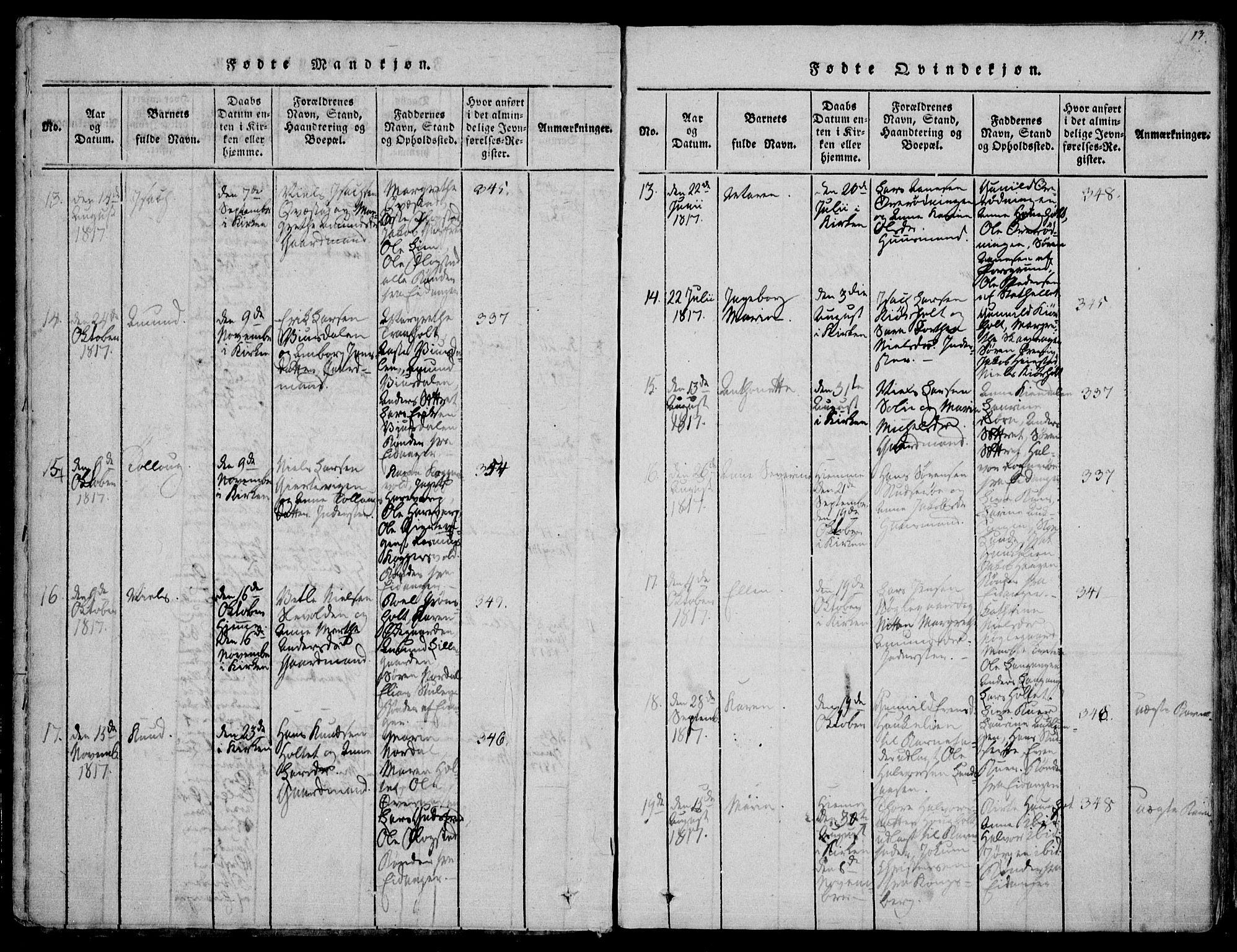Eidanger kirkebøker, AV/SAKO-A-261/F/Fa/L0007: Parish register (official) no. 7, 1814-1831, p. 13