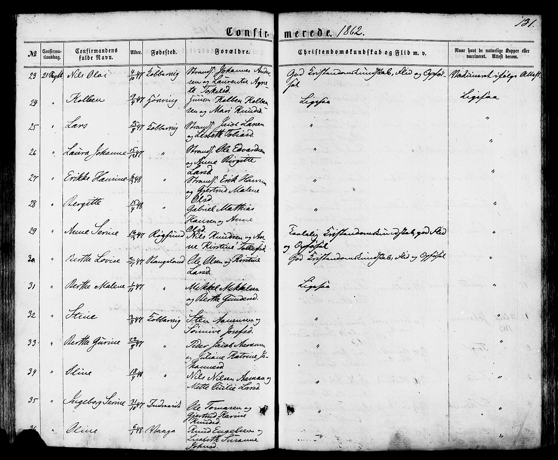 Avaldsnes sokneprestkontor, SAST/A -101851/H/Ha/Haa/L0011: Parish register (official) no. A 11, 1861-1880, p. 131
