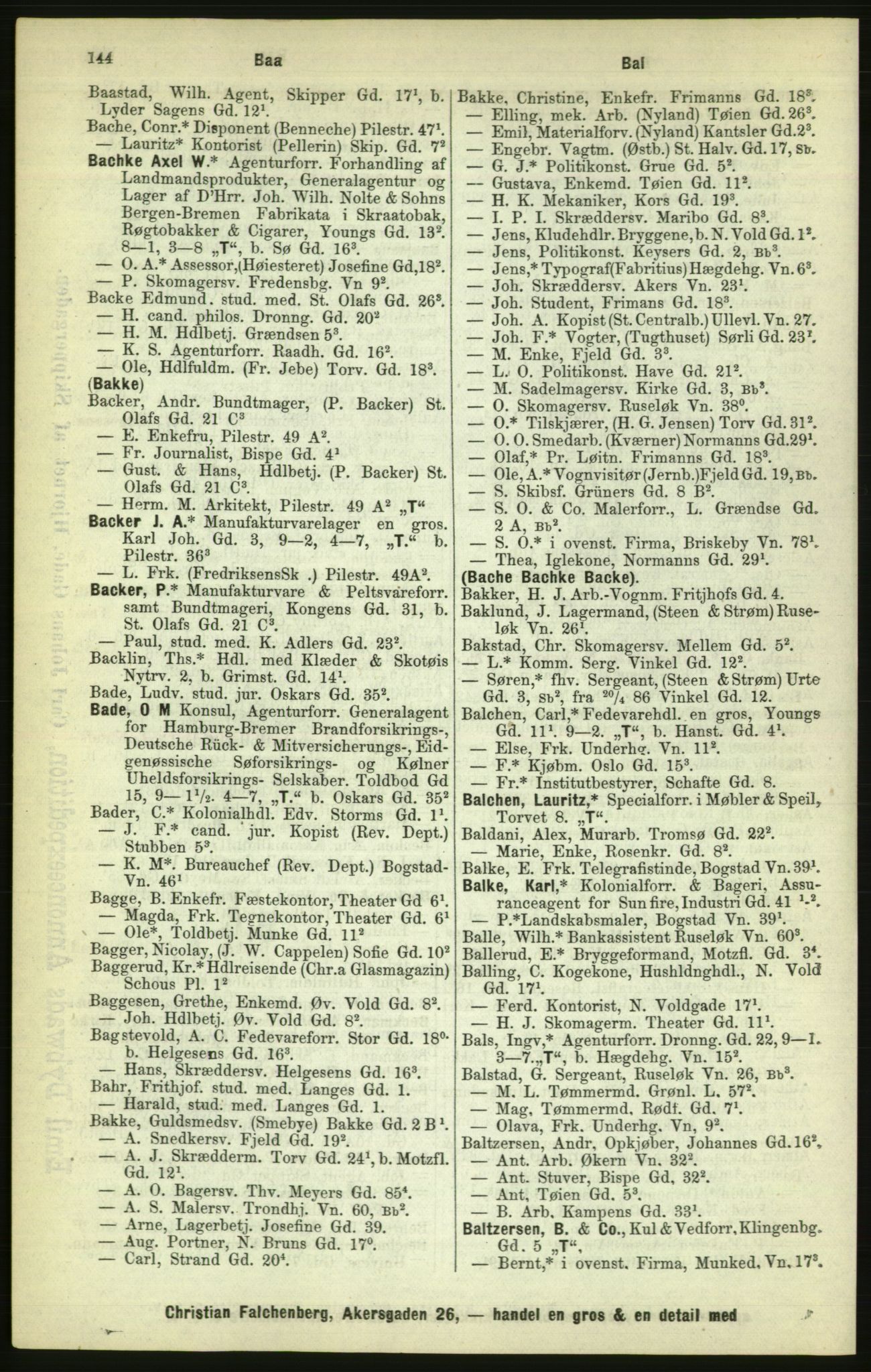 Kristiania/Oslo adressebok, PUBL/-, 1886, p. 144