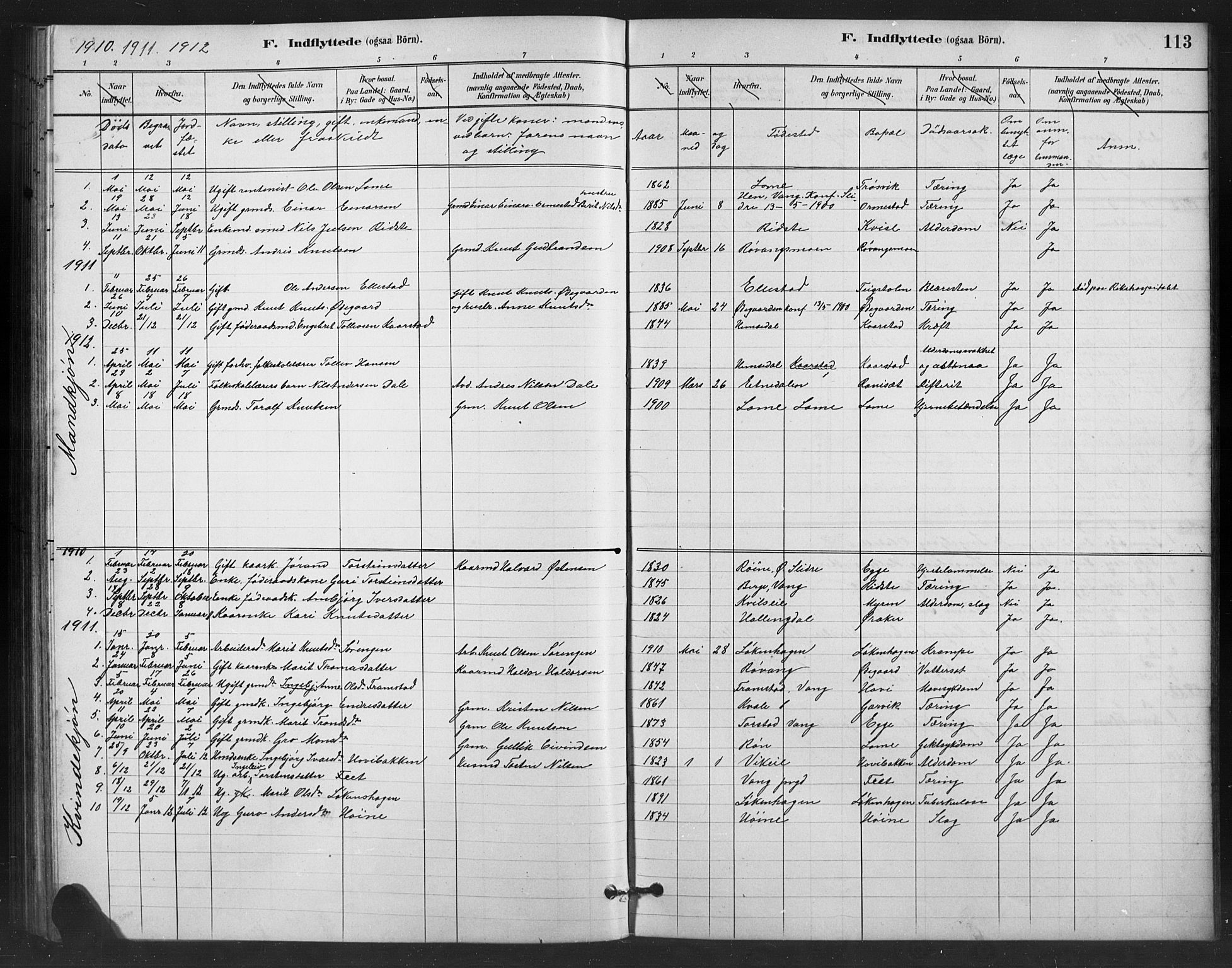 Vestre Slidre prestekontor, SAH/PREST-136/H/Ha/Hab/L0006: Parish register (copy) no. 6, 1881-1915, p. 113