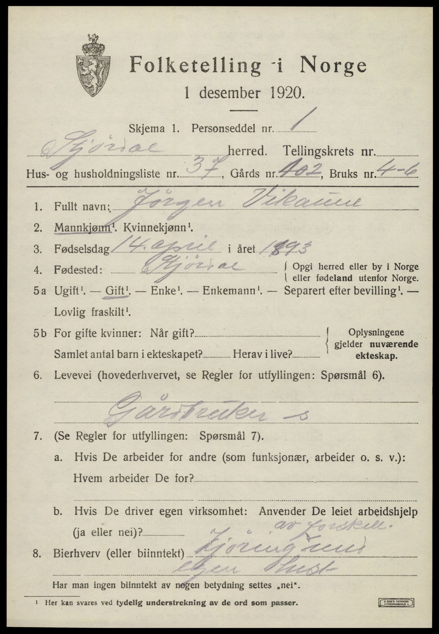 SAT, 1920 census for Stjørdal, 1920, p. 7038