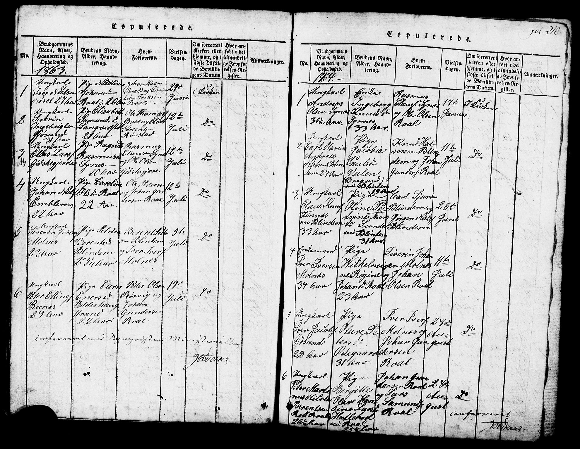 Ministerialprotokoller, klokkerbøker og fødselsregistre - Møre og Romsdal, SAT/A-1454/537/L0520: Parish register (copy) no. 537C01, 1819-1868, p. 210