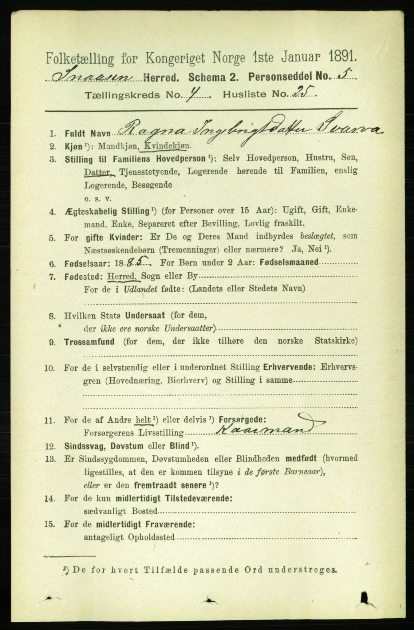 RA, 1891 census for 1736 Snåsa, 1891, p. 1251