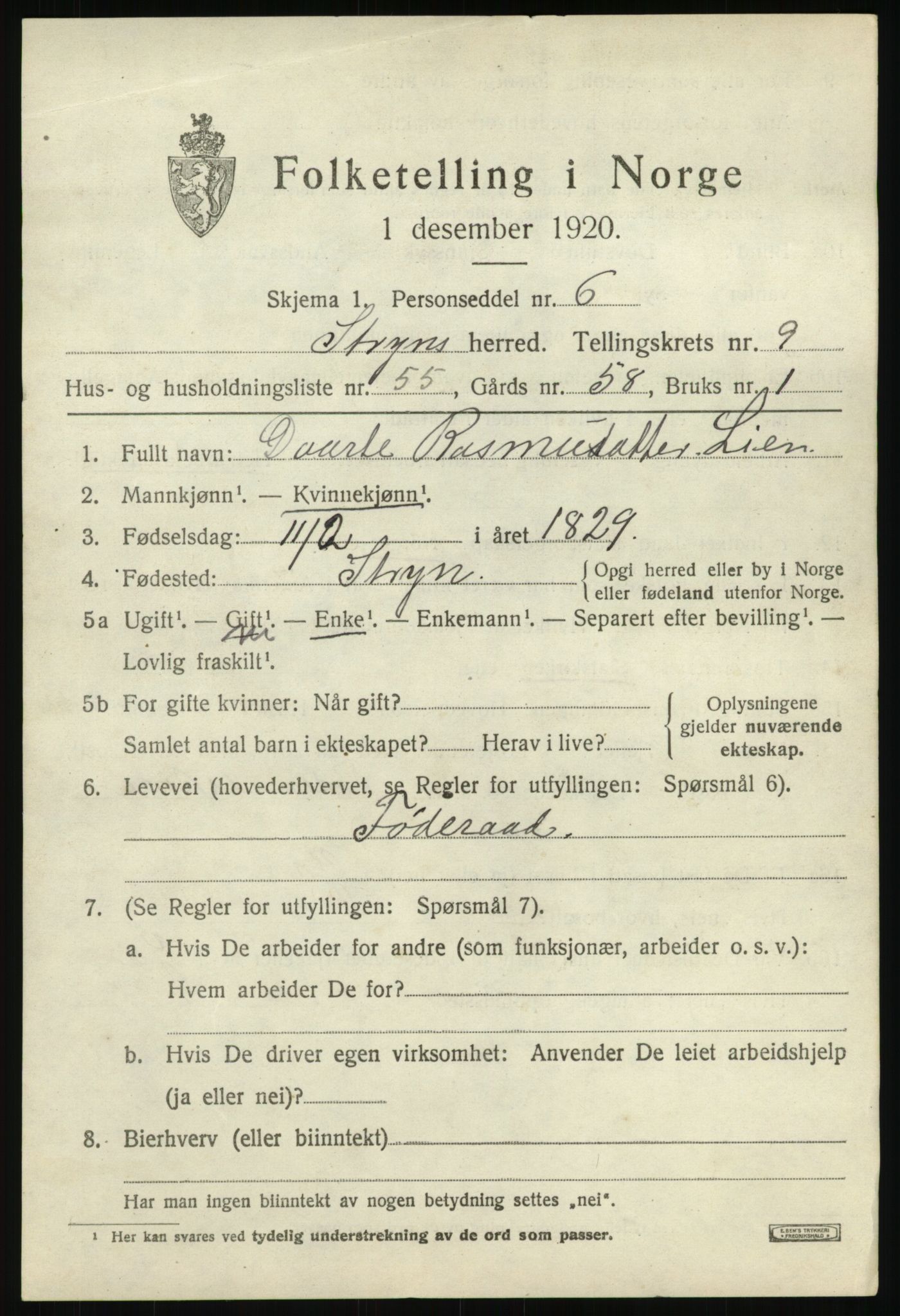 SAB, 1920 census for Stryn, 1920, p. 4820