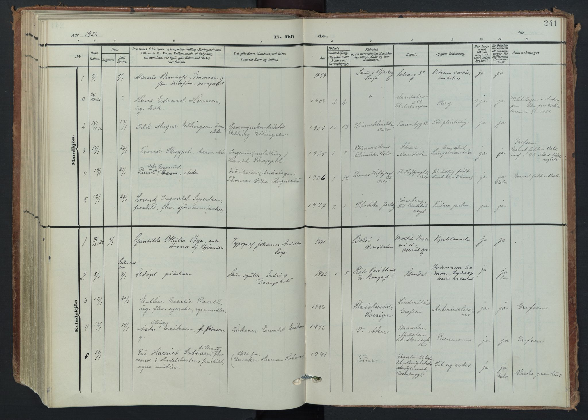 Vestre Aker prestekontor Kirkebøker, AV/SAO-A-10025/F/Fa/L0016: Parish register (official) no. 16, 1904-1926, p. 241