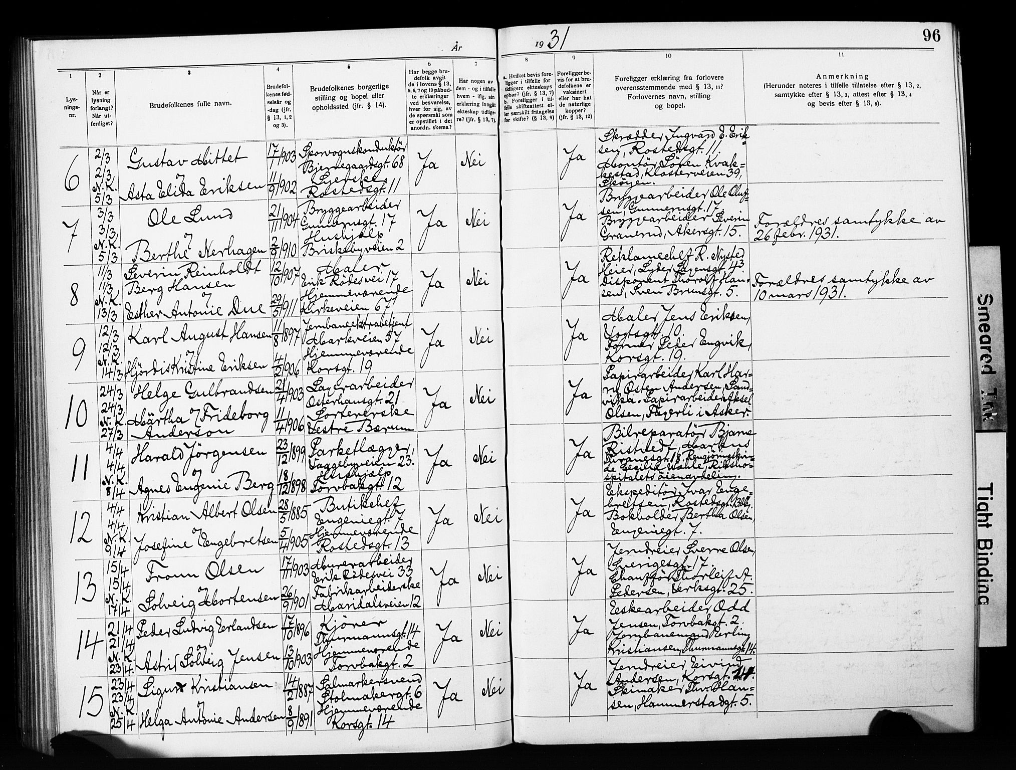 Jakob prestekontor Kirkebøker, SAO/A-10850/H/Ha/L0003: Banns register no. 3, 1919-1931, p. 96