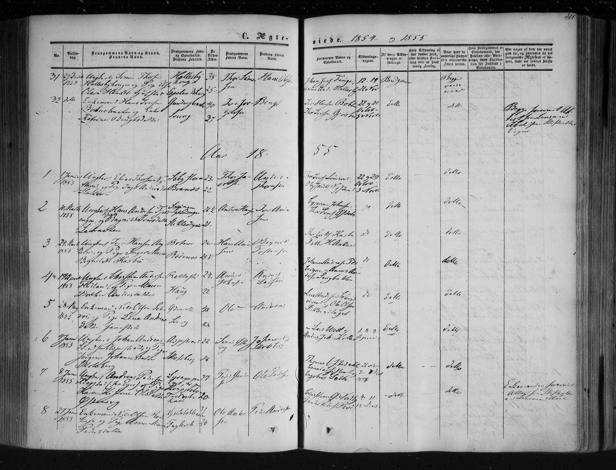 Aremark prestekontor Kirkebøker, SAO/A-10899/F/Fc/L0003: Parish register (official) no. III 3, 1850-1865, p. 205