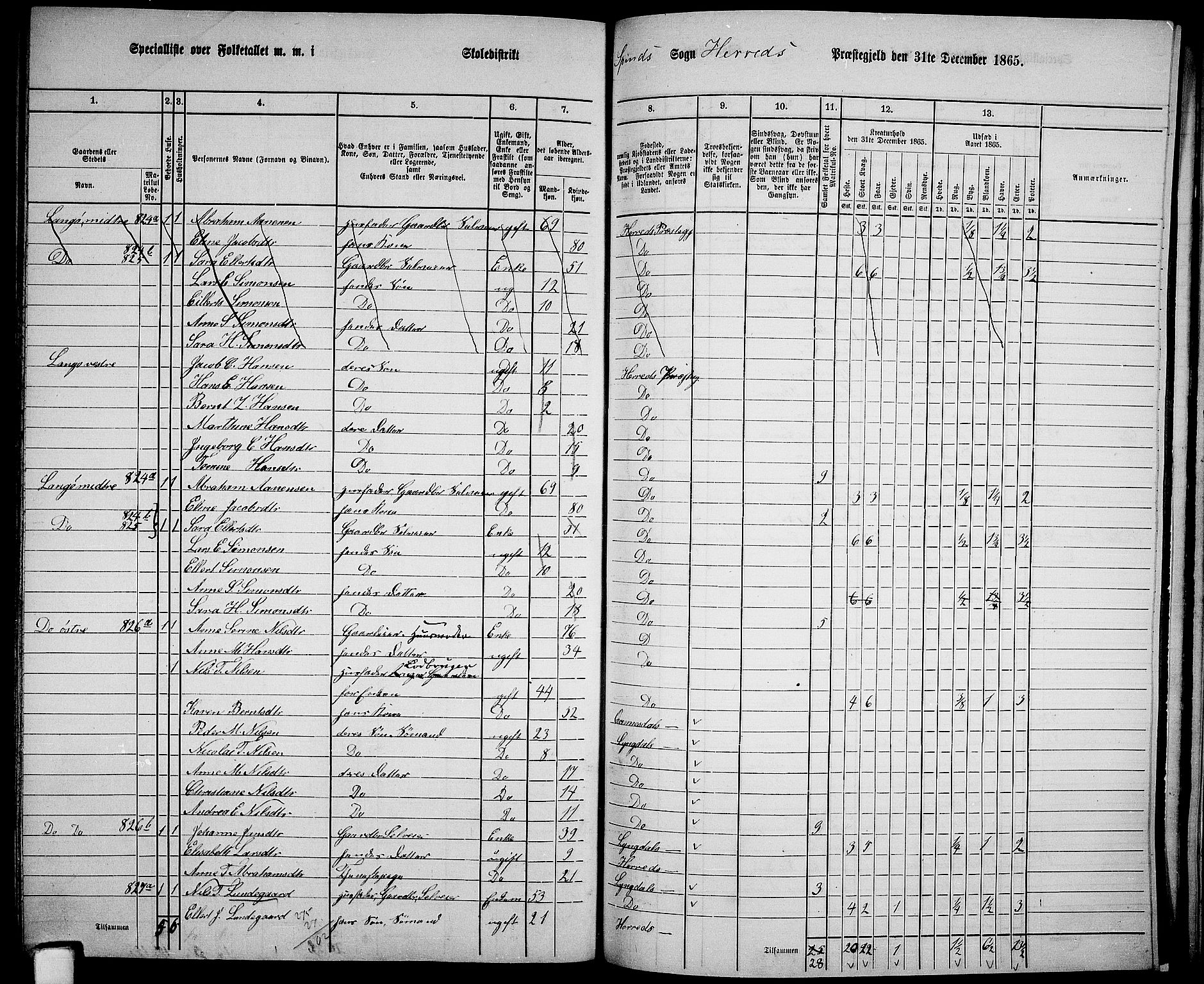 RA, 1865 census for Herad, 1865, p. 83