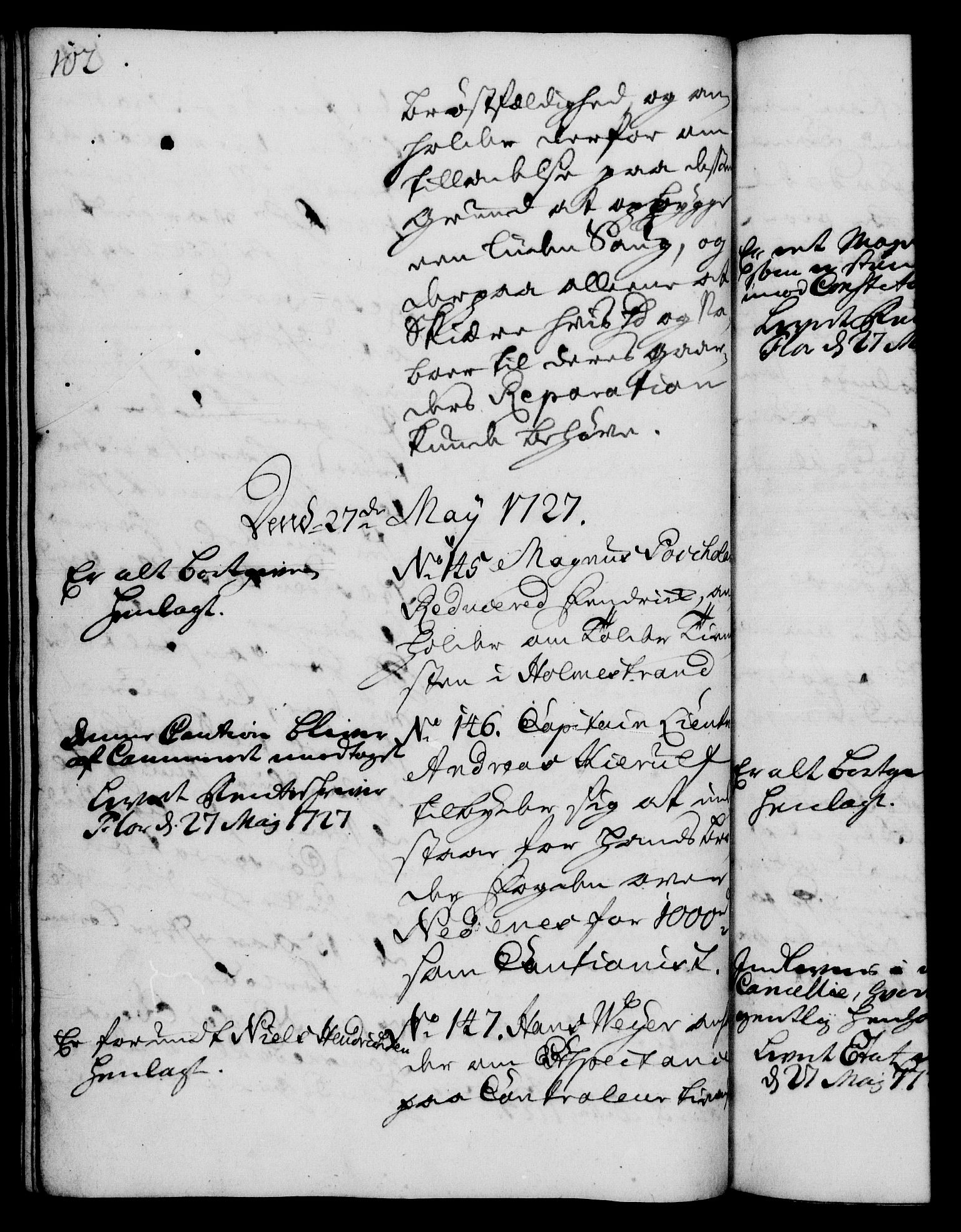 Rentekammeret, Kammerkanselliet, AV/RA-EA-3111/G/Gh/Gha/L0009: Norsk ekstraktmemorialprotokoll (merket RK 53.54), 1726-1728, p. 102