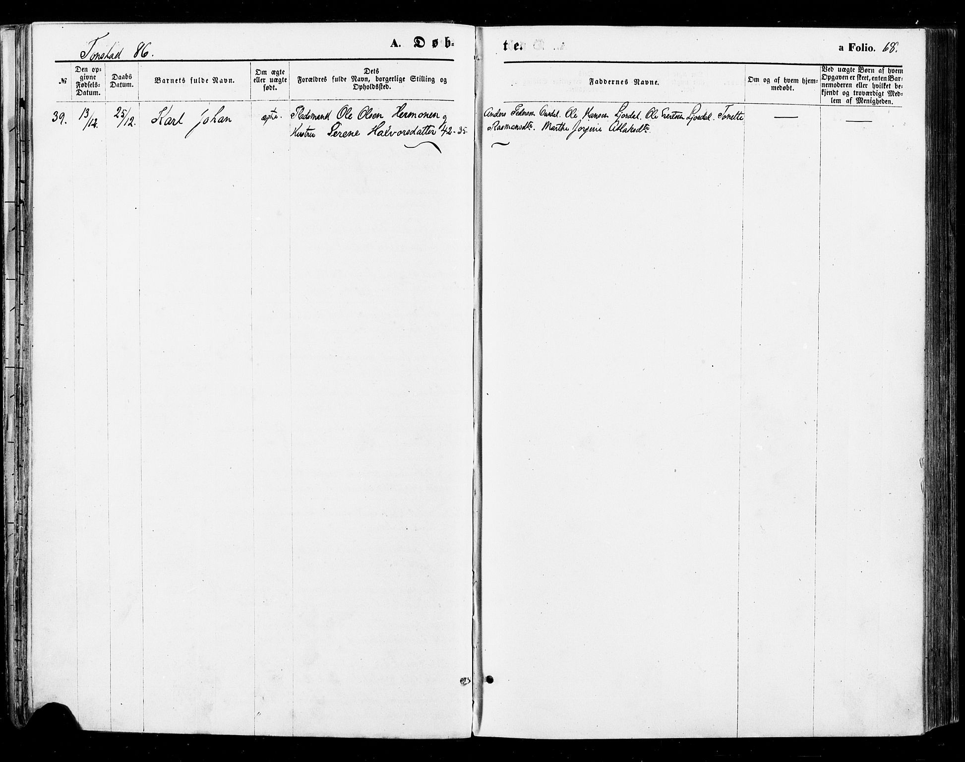 Sirdal sokneprestkontor, AV/SAK-1111-0036/F/Fa/Fab/L0003: Parish register (official) no. A 3, 1874-1886, p. 68