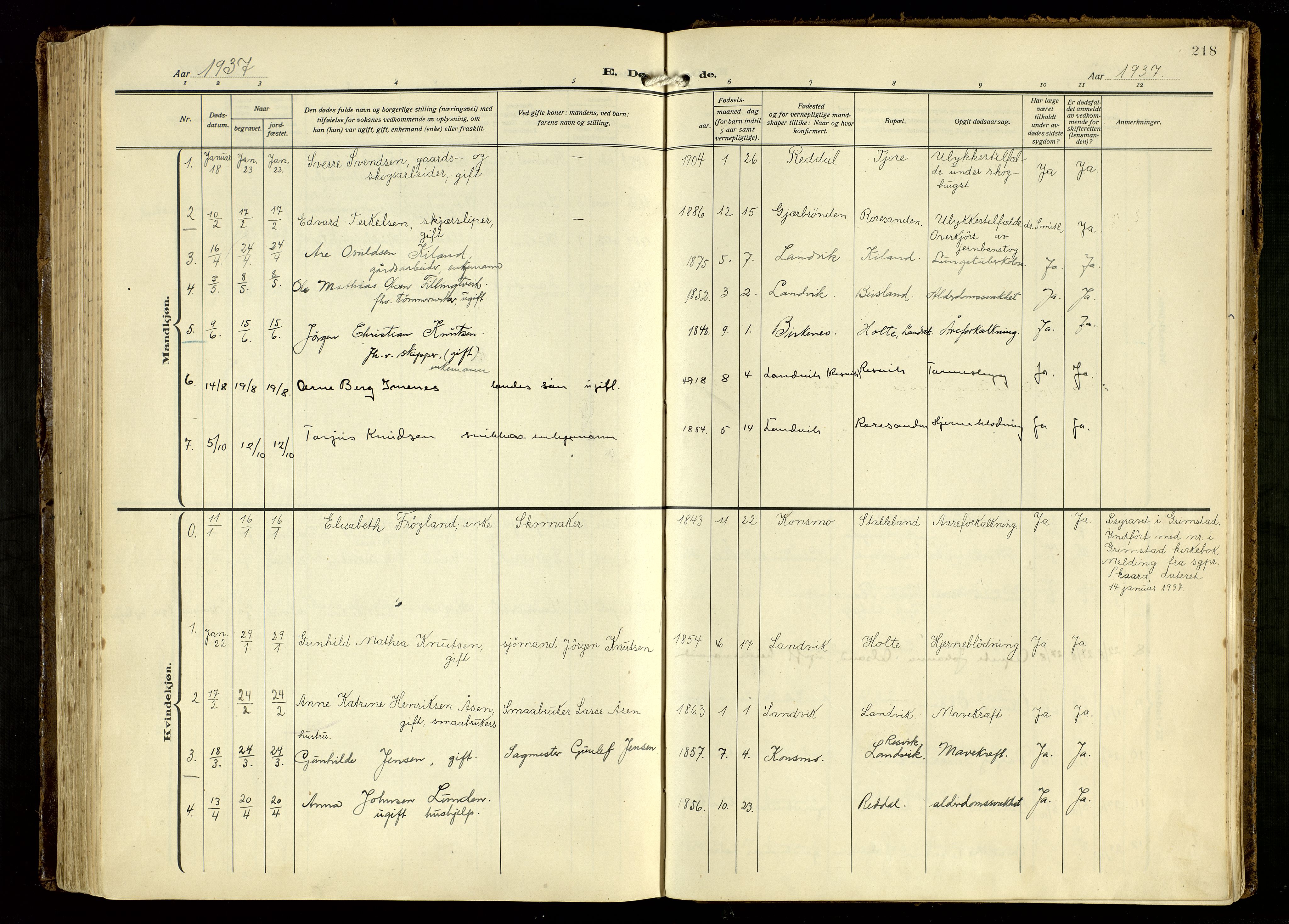 Hommedal sokneprestkontor, AV/SAK-1111-0023/F/Fa/Fab/L0008: Parish register (official) no. A 8, 1925-1956, p. 218