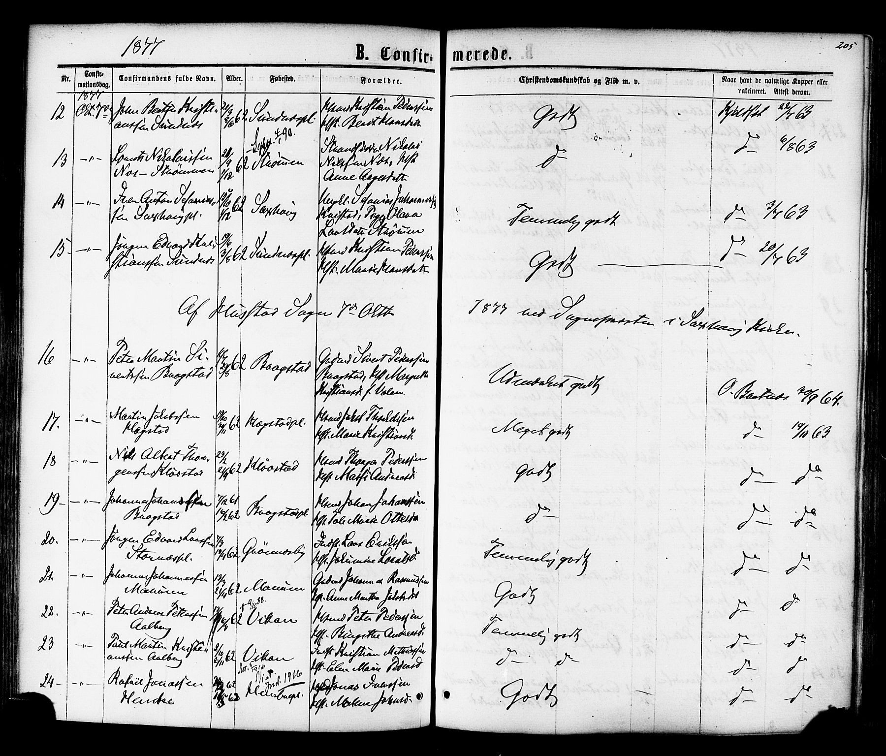 Ministerialprotokoller, klokkerbøker og fødselsregistre - Nord-Trøndelag, AV/SAT-A-1458/730/L0284: Parish register (official) no. 730A09, 1866-1878, p. 205