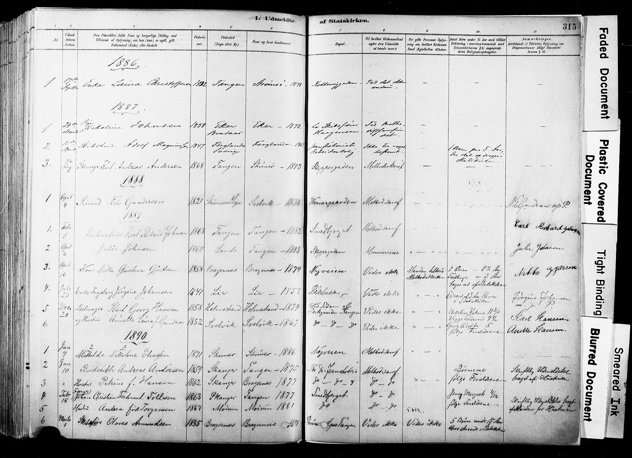 Strømsø kirkebøker, SAKO/A-246/F/Fb/L0006: Parish register (official) no. II 6, 1879-1910, p. 315