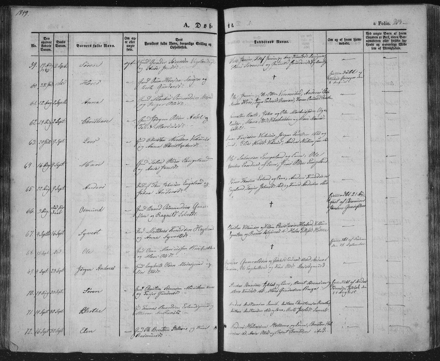 Vennesla sokneprestkontor, AV/SAK-1111-0045/Fa/Fac/L0004: Parish register (official) no. A 4, 1834-1855, p. 203