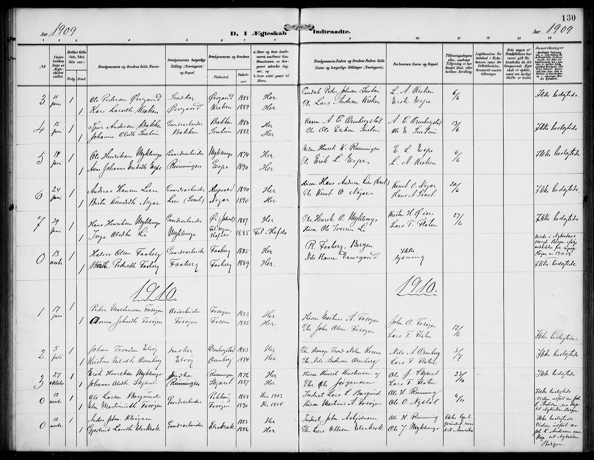 Jostedal sokneprestembete, AV/SAB-A-80601/H/Hab/Haba/L0002: Parish register (copy) no. A 2, 1907-1931, p. 130