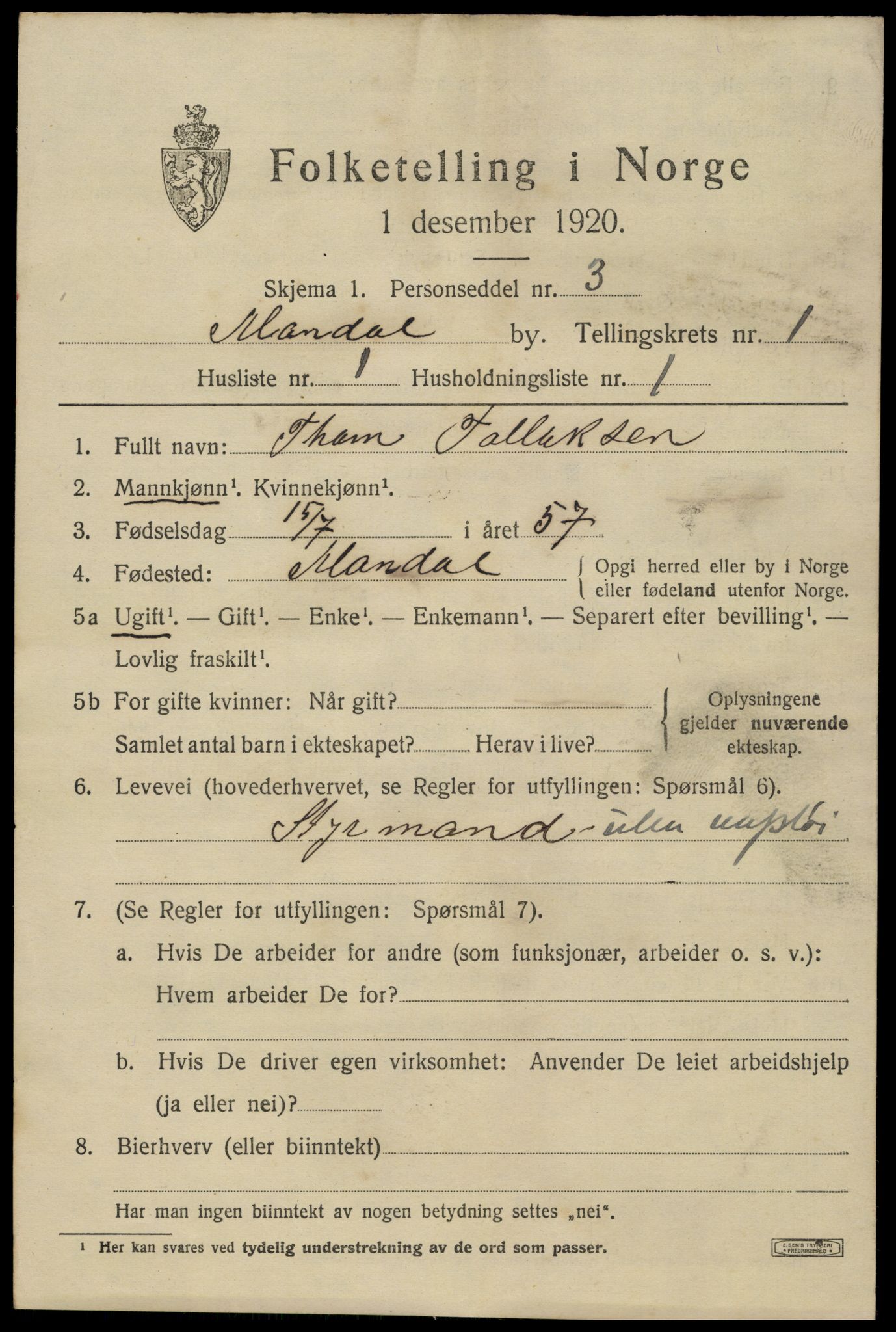 SAK, 1920 census for Mandal, 1920, p. 3271