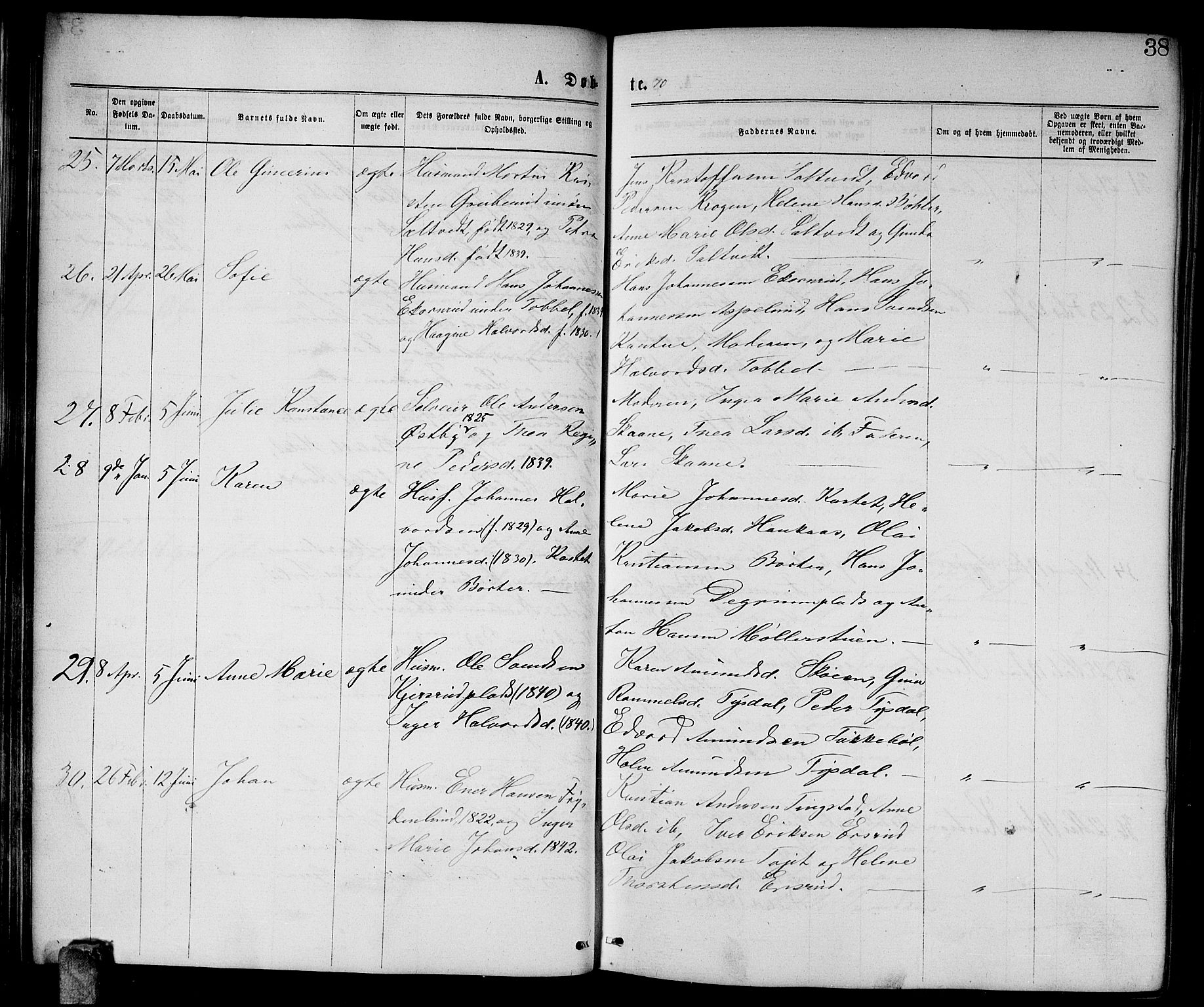 Enebakk prestekontor Kirkebøker, AV/SAO-A-10171c/G/Ga/L0005: Parish register (copy) no. I 5, 1867-1888, p. 38