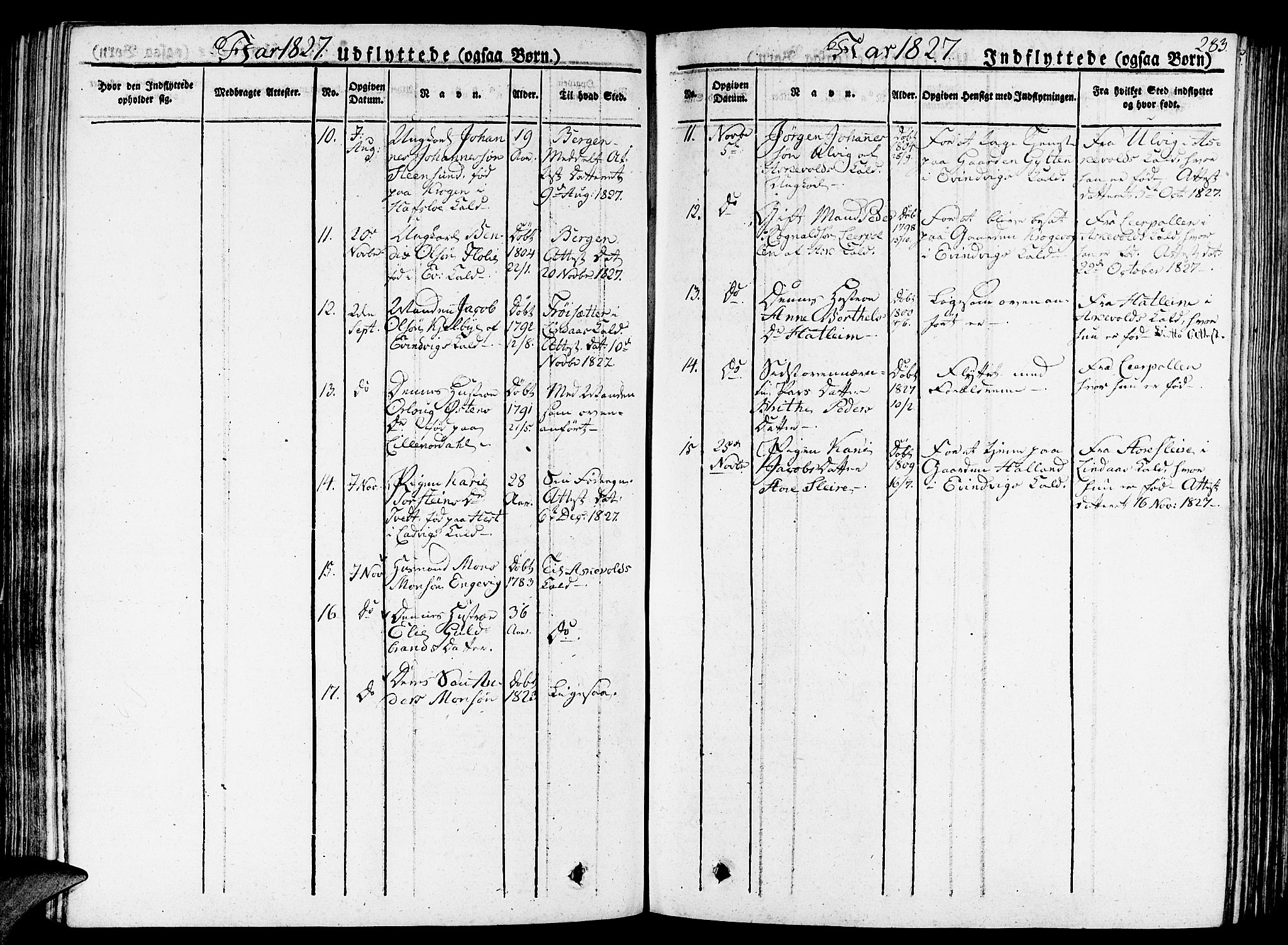 Gulen sokneprestembete, AV/SAB-A-80201/H/Haa/Haaa/L0019: Parish register (official) no. A 19, 1826-1836, p. 283