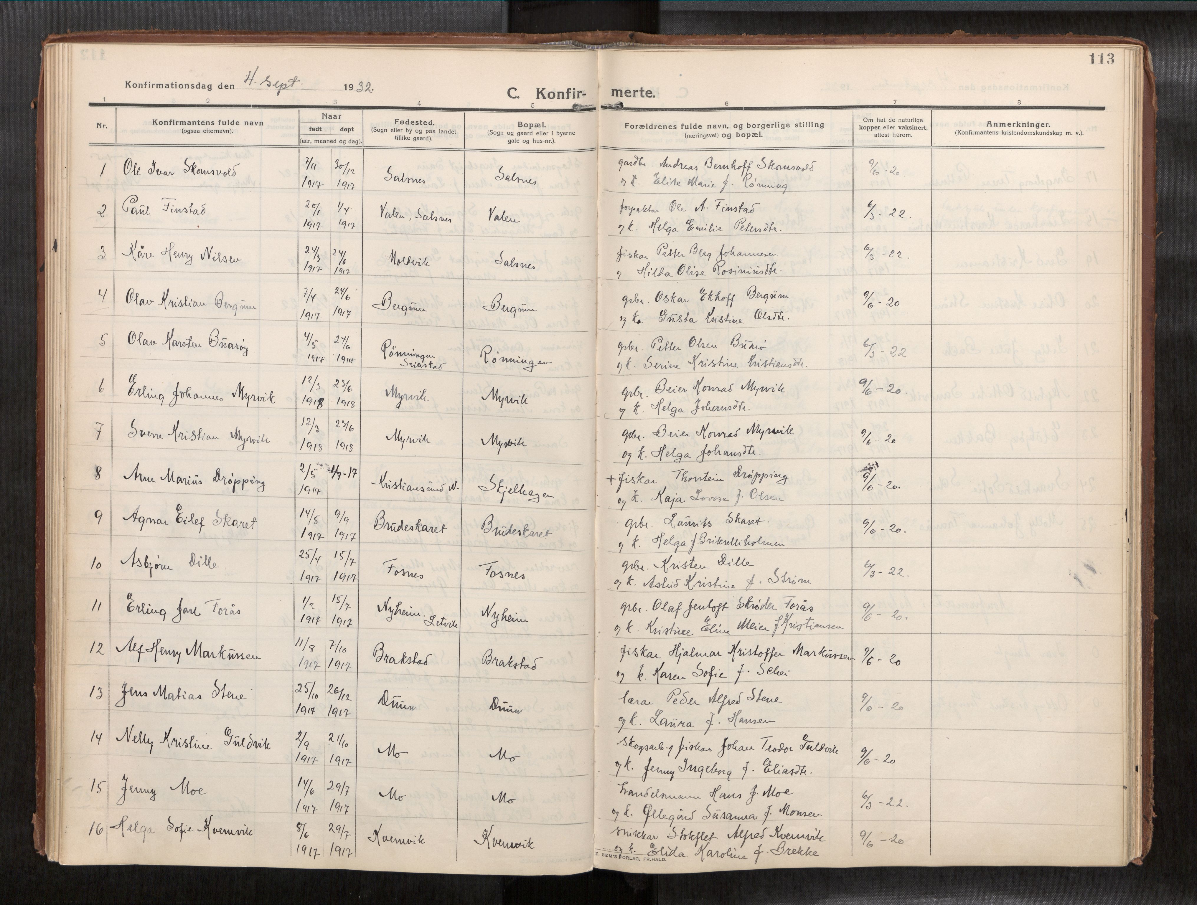 Ministerialprotokoller, klokkerbøker og fødselsregistre - Nord-Trøndelag, AV/SAT-A-1458/773/L0624a: Parish register (official) no. 773A16, 1910-1936, p. 113